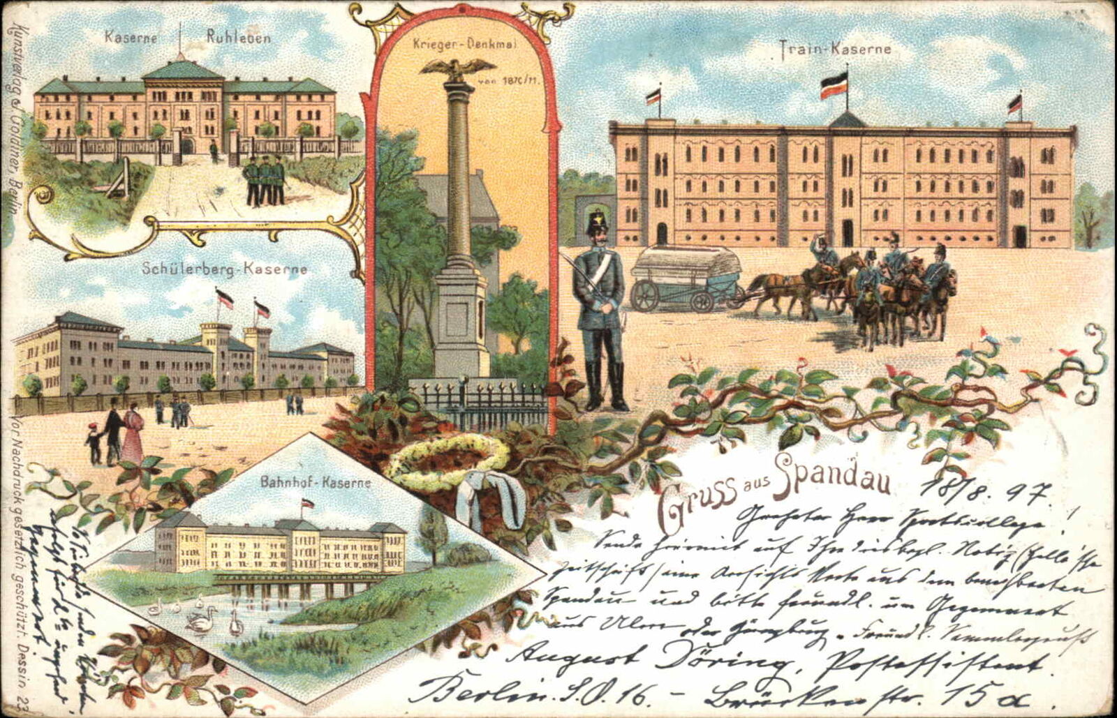 Gruss Aus Spandau Berlin Germany Multi View Used 1897 Postcard