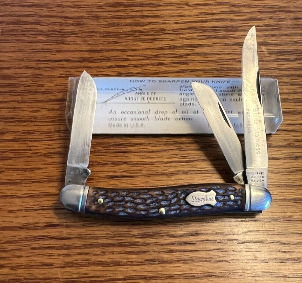 KNIVES - VINTAGE PRE '73 SCHRADE WALDEN NY USA 825 STAINLESS POCKET KNIFE & TUBE