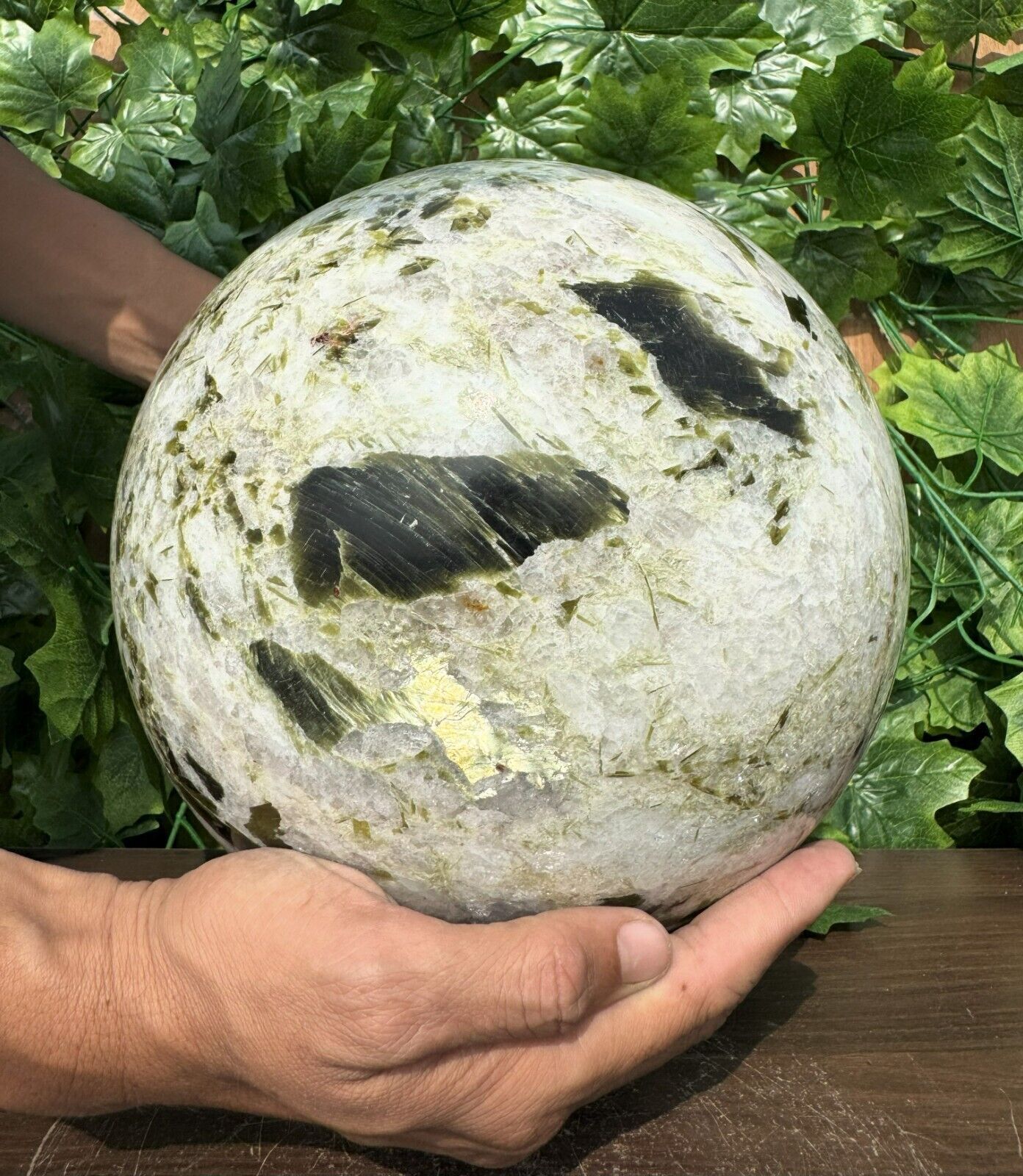 23cm Huge Natural Green Moldavite w Moonstone Ball Crystal Stone Healing Sphere
