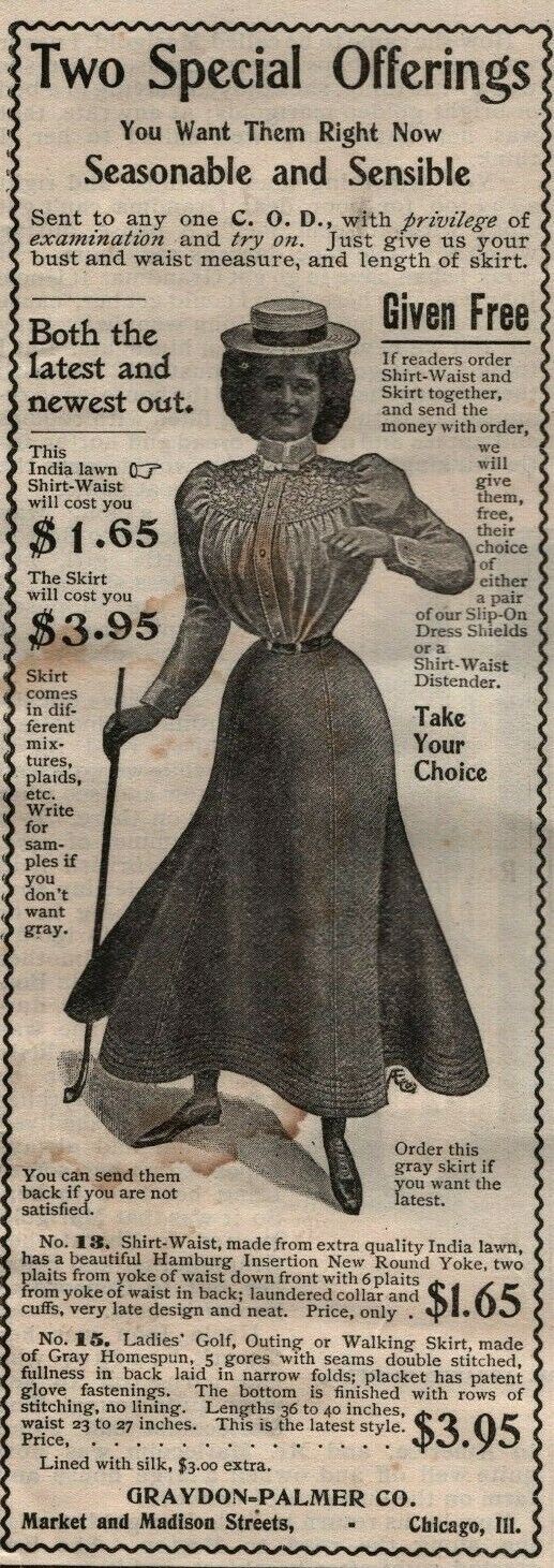 Vintage 1899 Victorian Magazine Advertisement - Graydon-Palmer Fashion Chicago