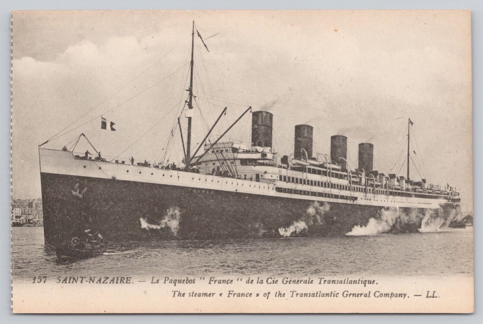 Saint-Nazaire France, Paquebot SS France Ocean Liner WWI Soldiers, VTG Postcard