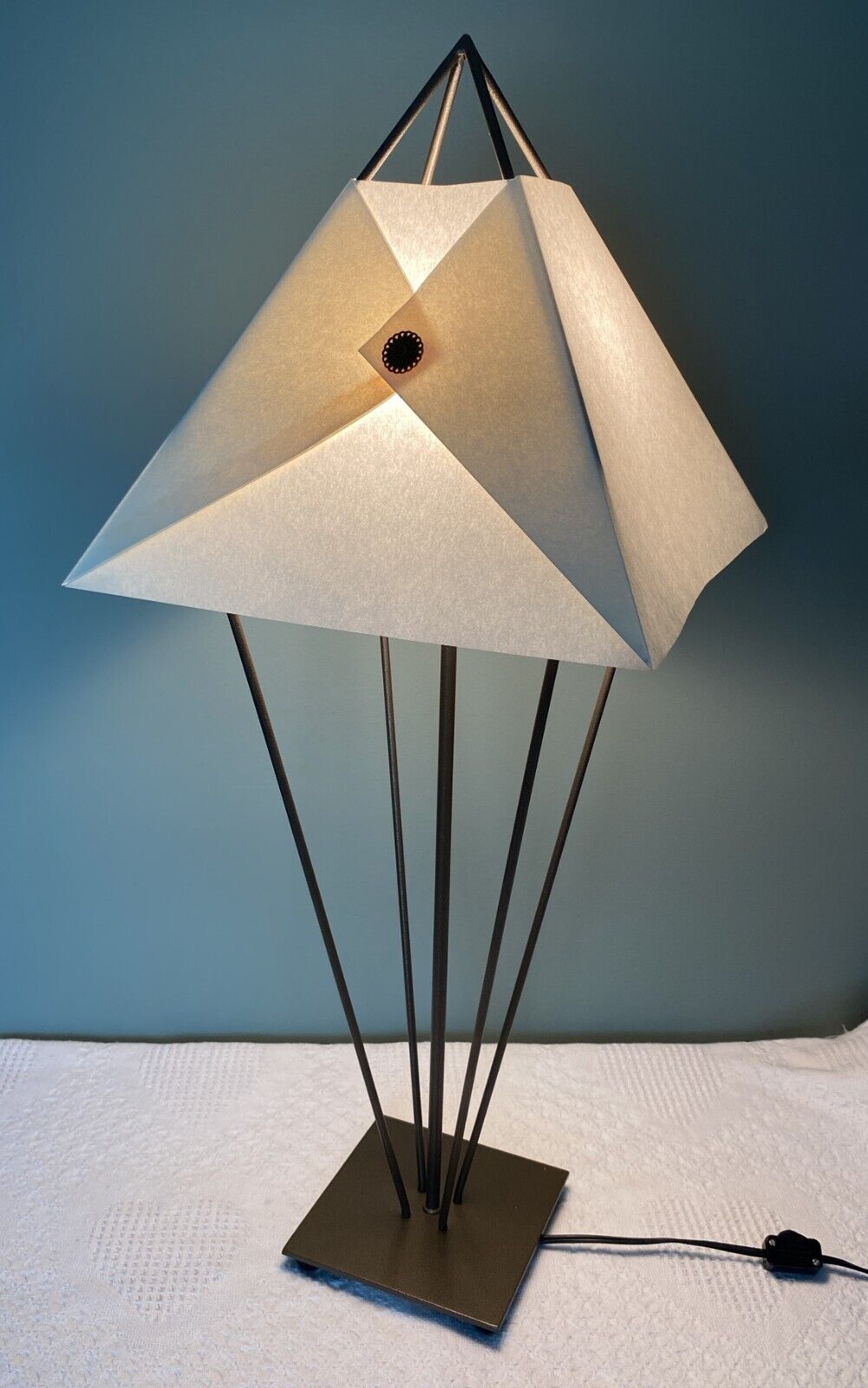 Vintage Mod Contemporary Table Lamp Metal w/Paper Shade Pyramid Hairpin 29