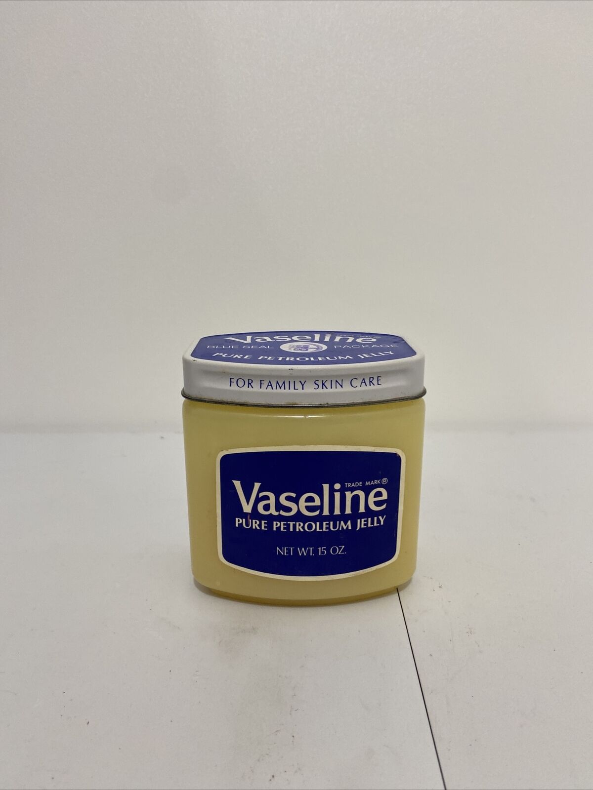 Vintage 1980s Vaseline PURE PETROLEUM JELLY 1/2 Full Jar BLUE SEAL 15oz Set Prop