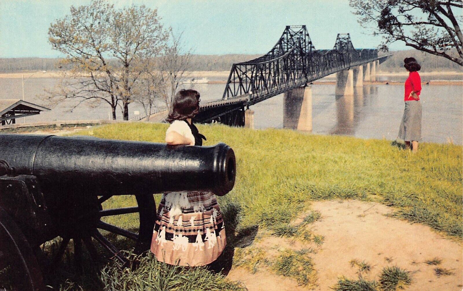 Vicksburg MS Civil War Military Park Navy Circle Bridge Girls Vtg Postcard D9