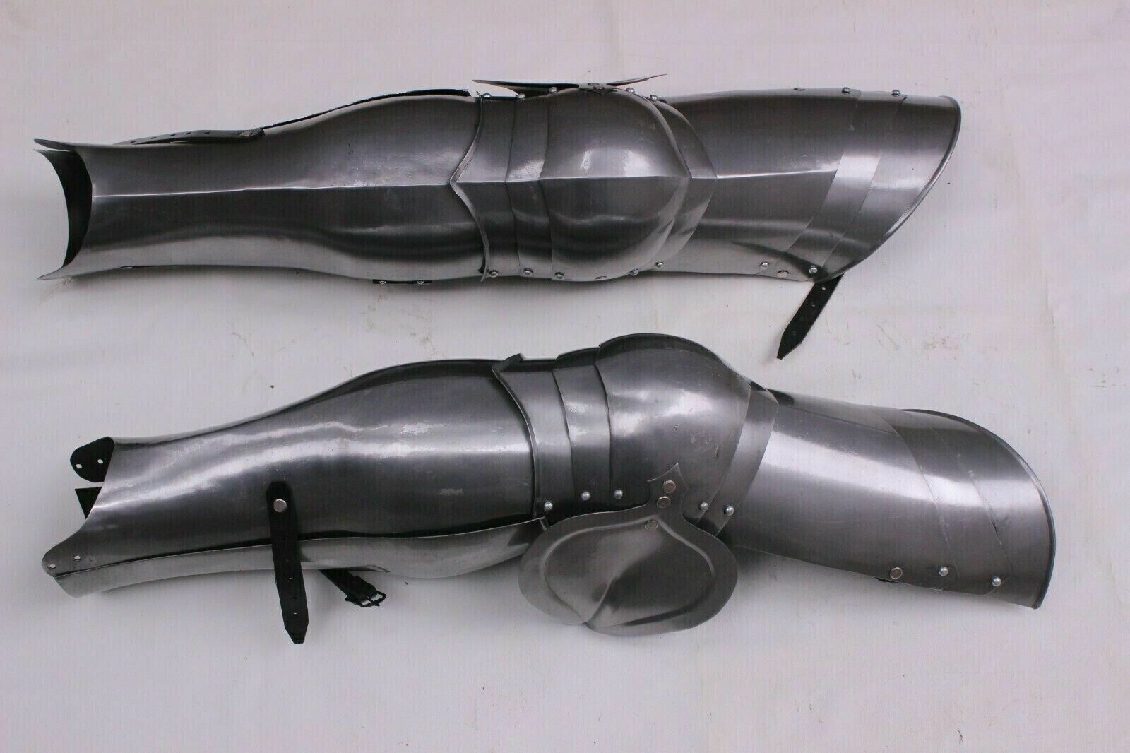 Steel Medieval Knight Gothic Leg Set Pair Of Leg Armor Greaves Costume 18 Guage