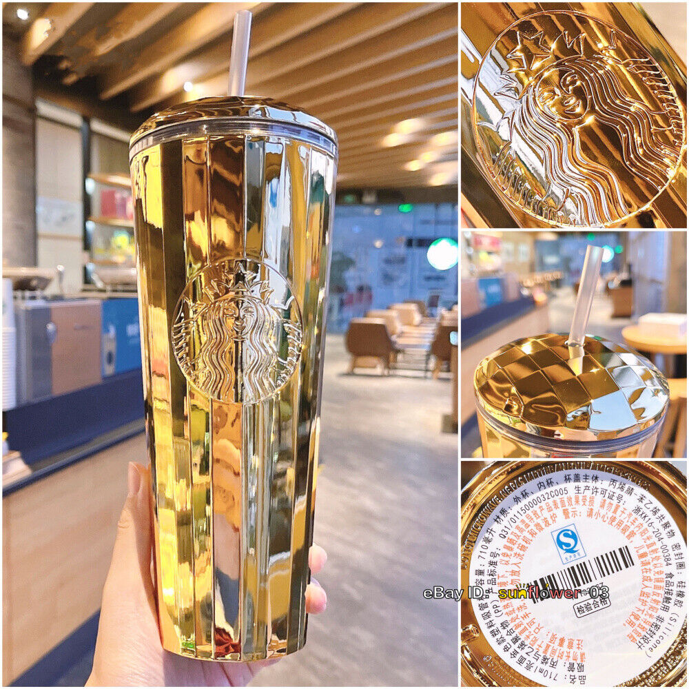 Starbucks China 50th Anniversary China Gold Dome Straw Cup Tumbler 24Oz