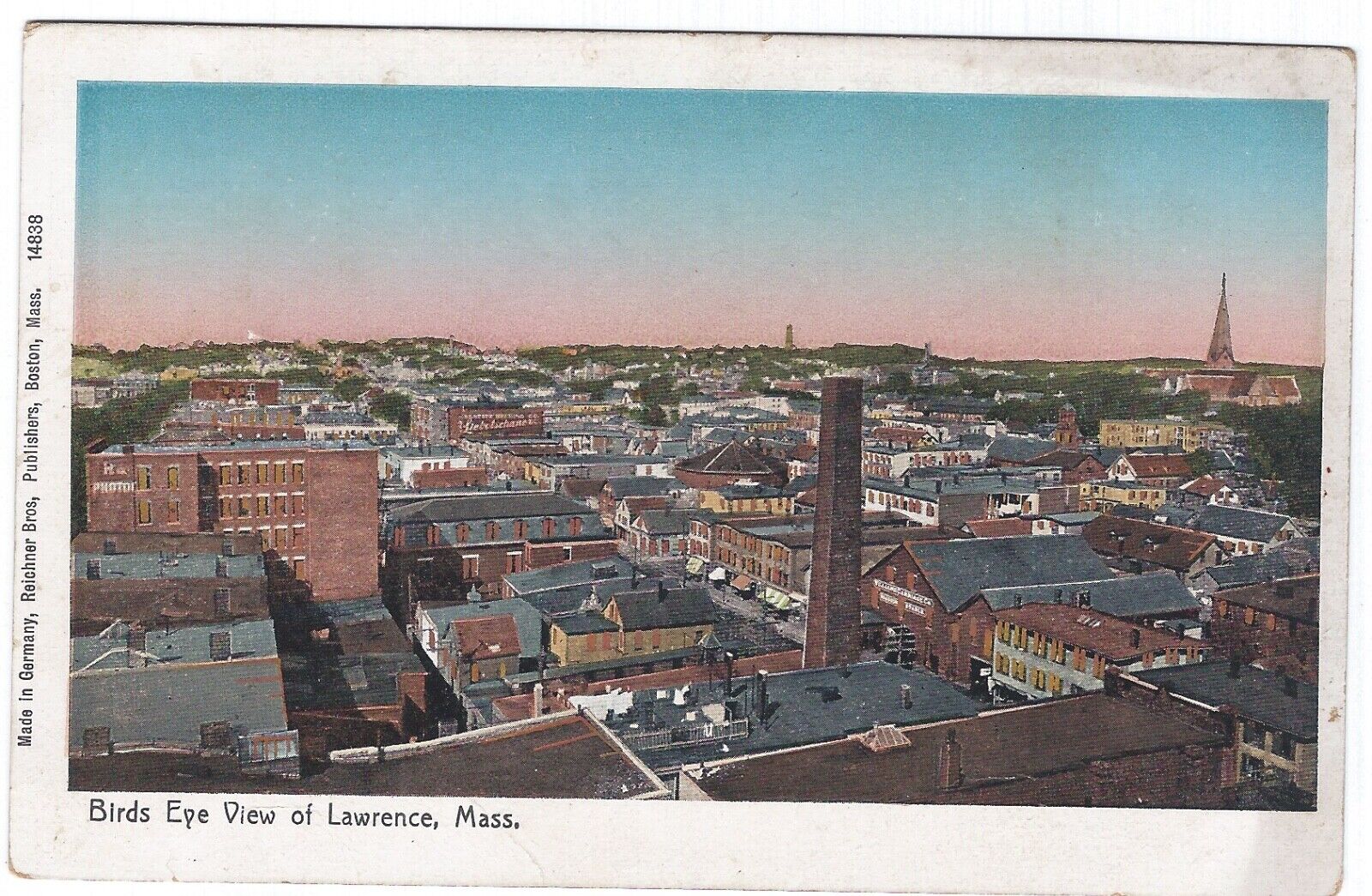 Birds Eye View of Lawrence, Massachusetts Copper Windows  Vintage Postcard