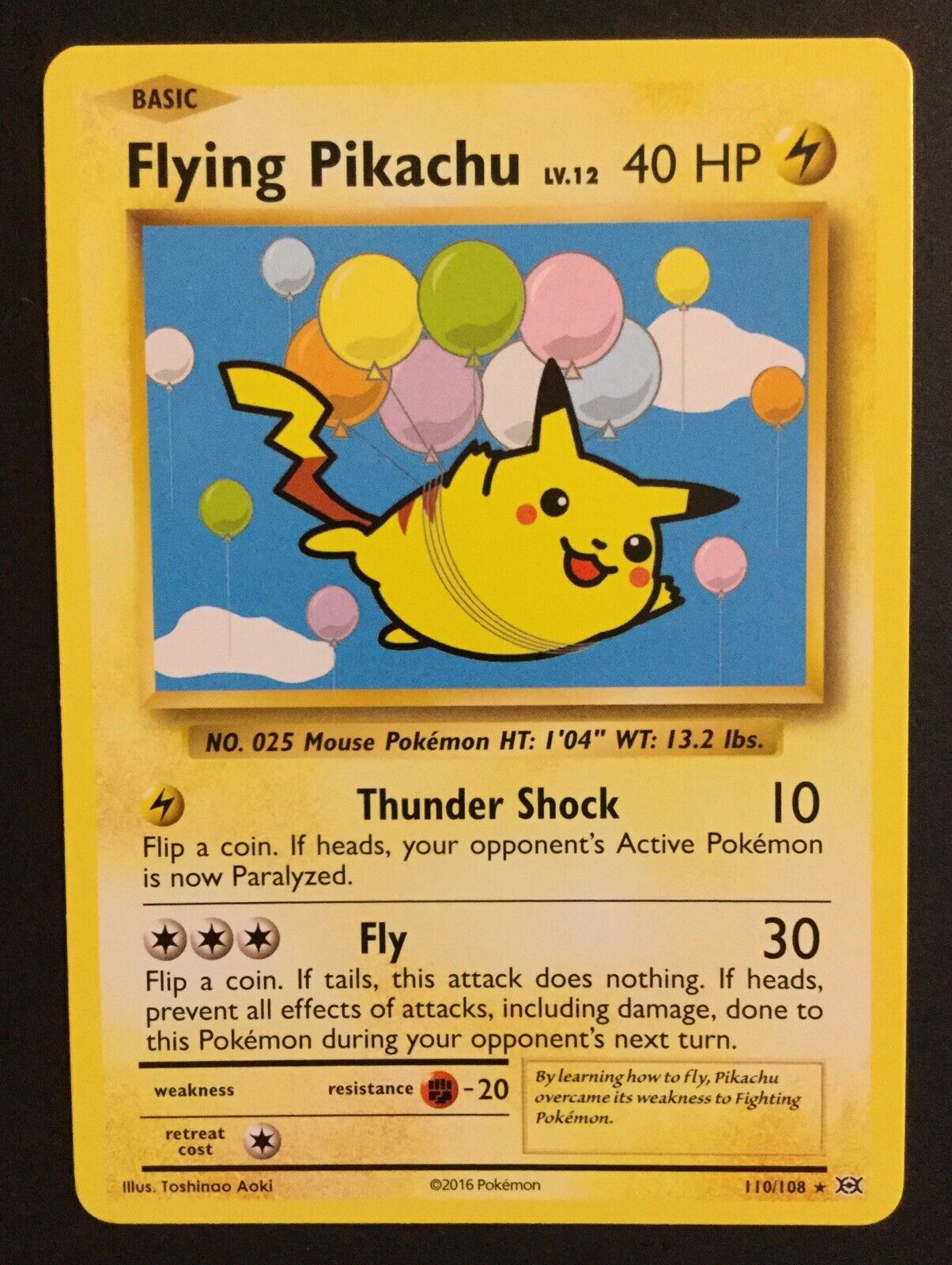 Flying Pikachu 110/108 XY Evolutions SECRET RARE Pokemon Card Near Mint