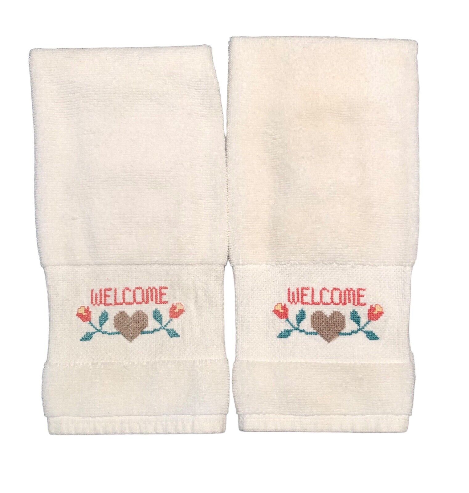 Embroidered Welcome Hand Towel Set Vintage Linens
