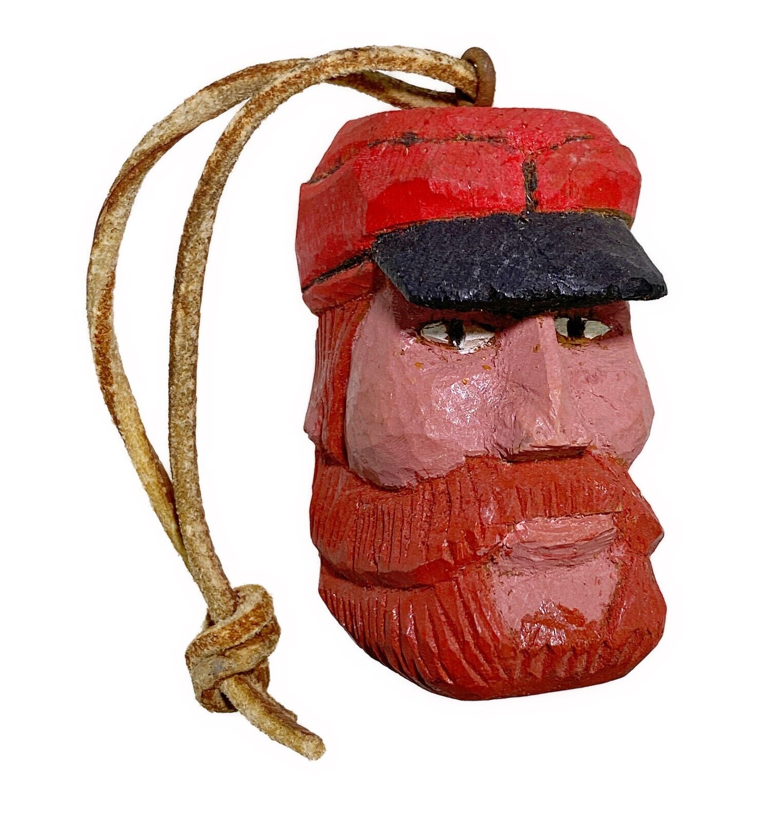 3” Carved Wood Sea Captain Christmas Tree Ornament Red Beard