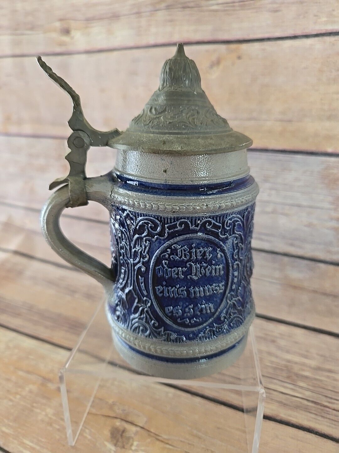 Antique German Metlack Porcelain and Pewter Beer Stein