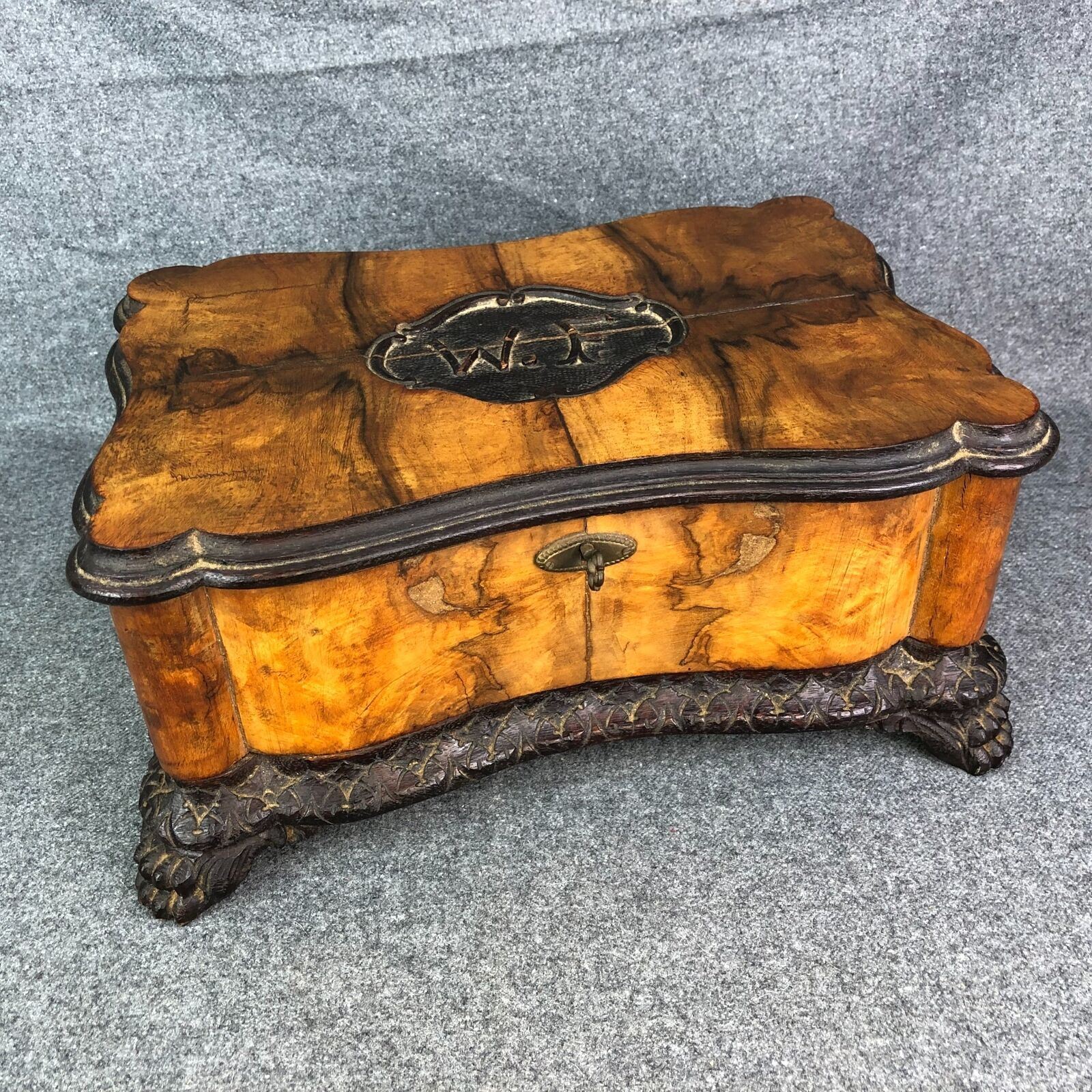 Antique Italian Renaissance Revival Walnut Box Cassone w Key