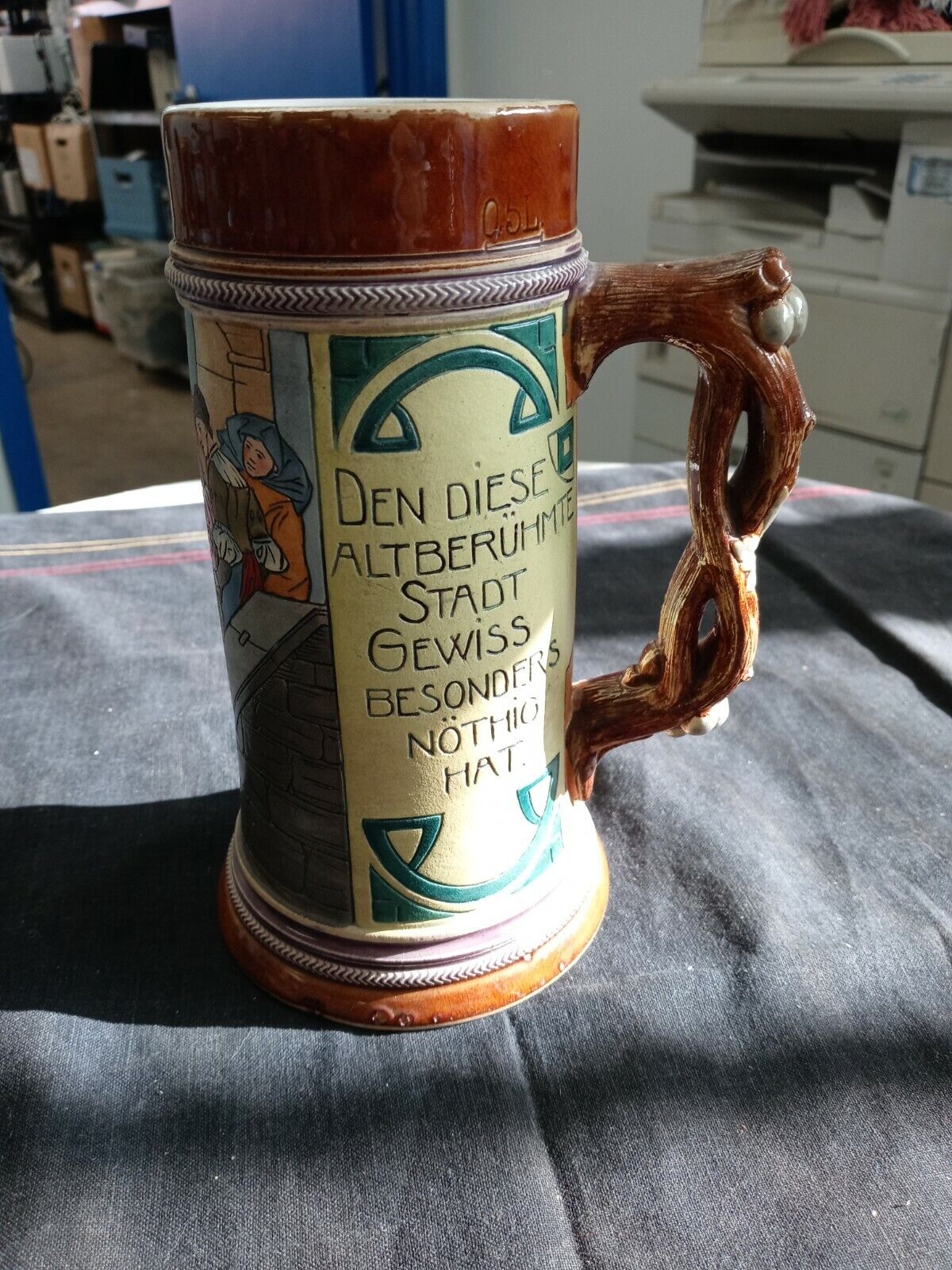L👀K Vintage Medieval Art German Beer Stein Tankard Germany 829