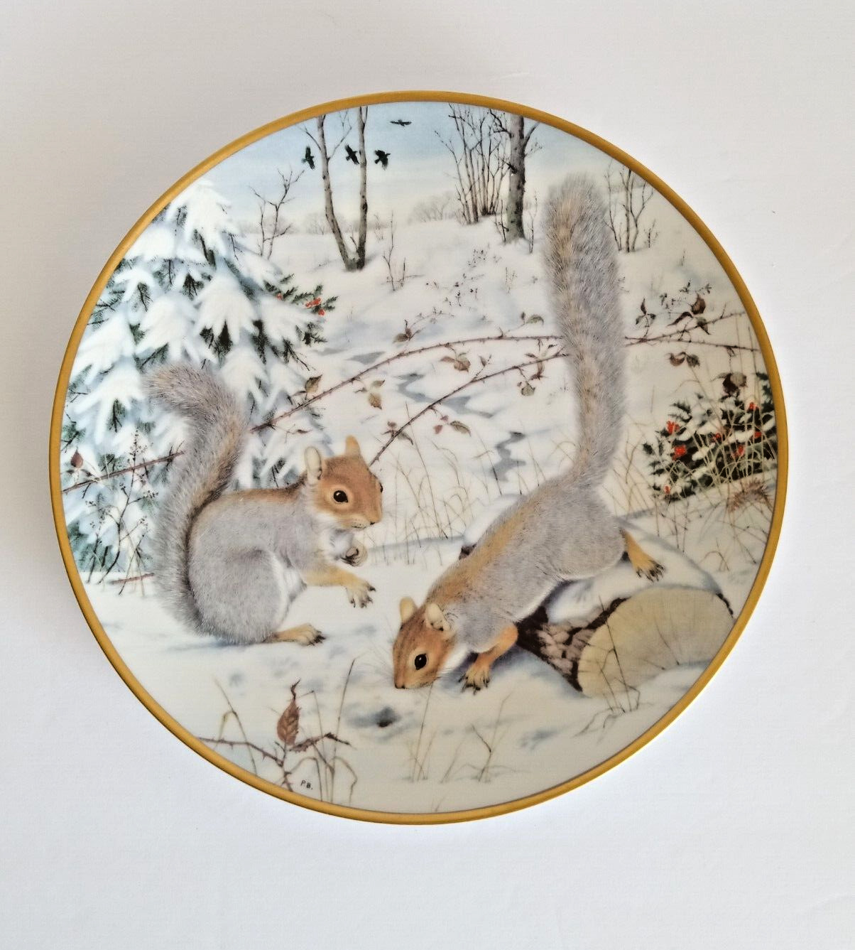 Woodland Year Squirreling for Nuts in January Plate Peter Barrett FP 1981