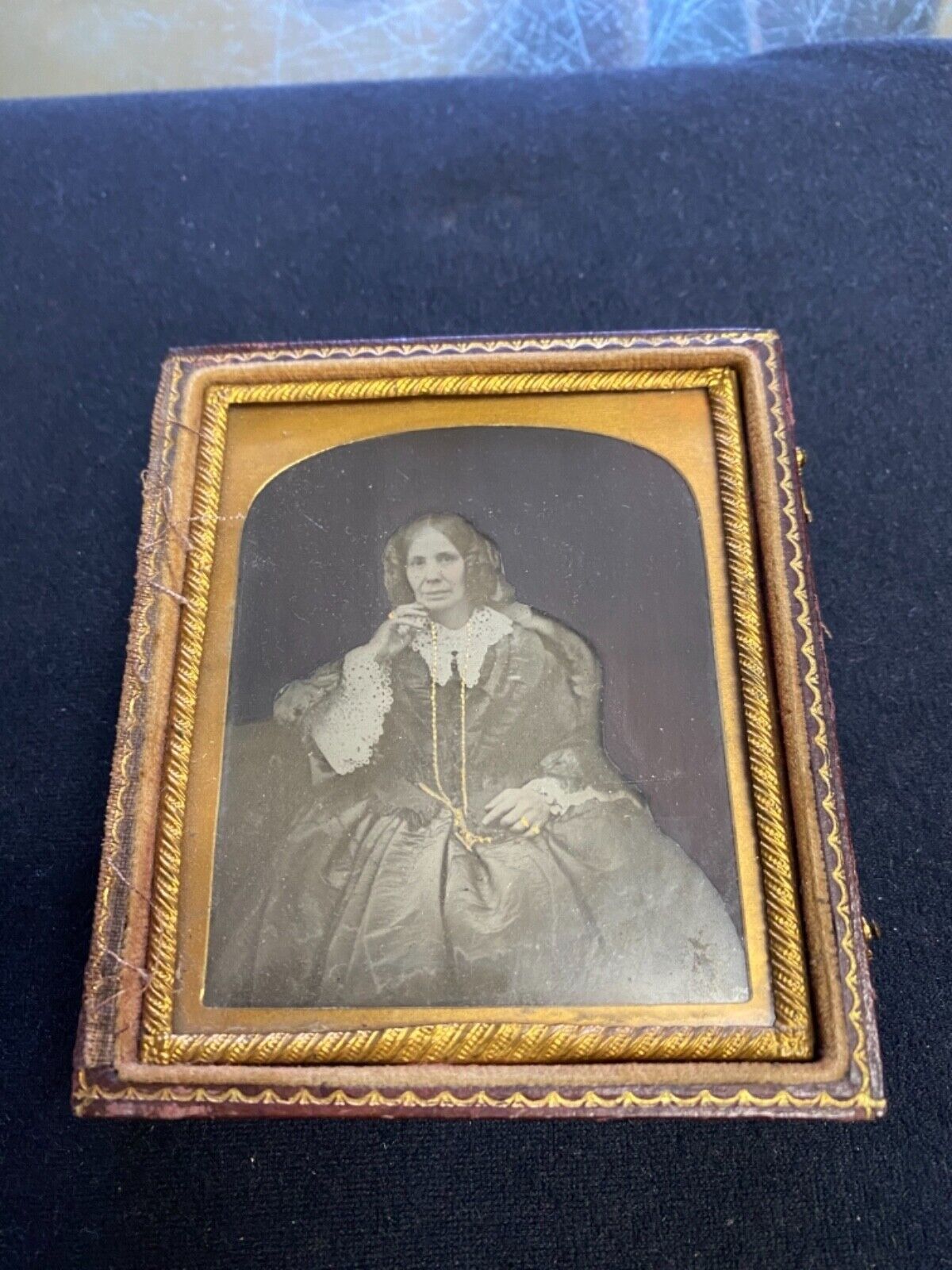 6th Plate Ambrotype Of A Pensive Woman Wearing A Long Gold Chain, Price Lowered