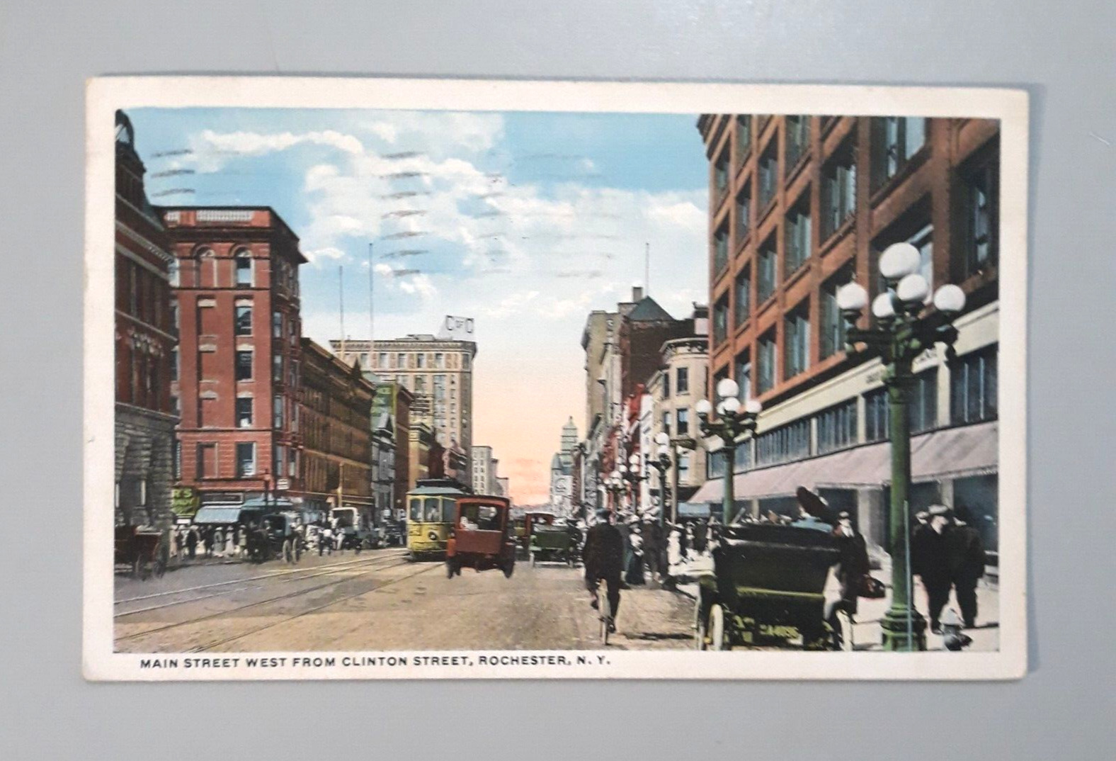 Vintage 1916 Postcard Rochester NY - MAIN STREET WEST FROM CLINTON