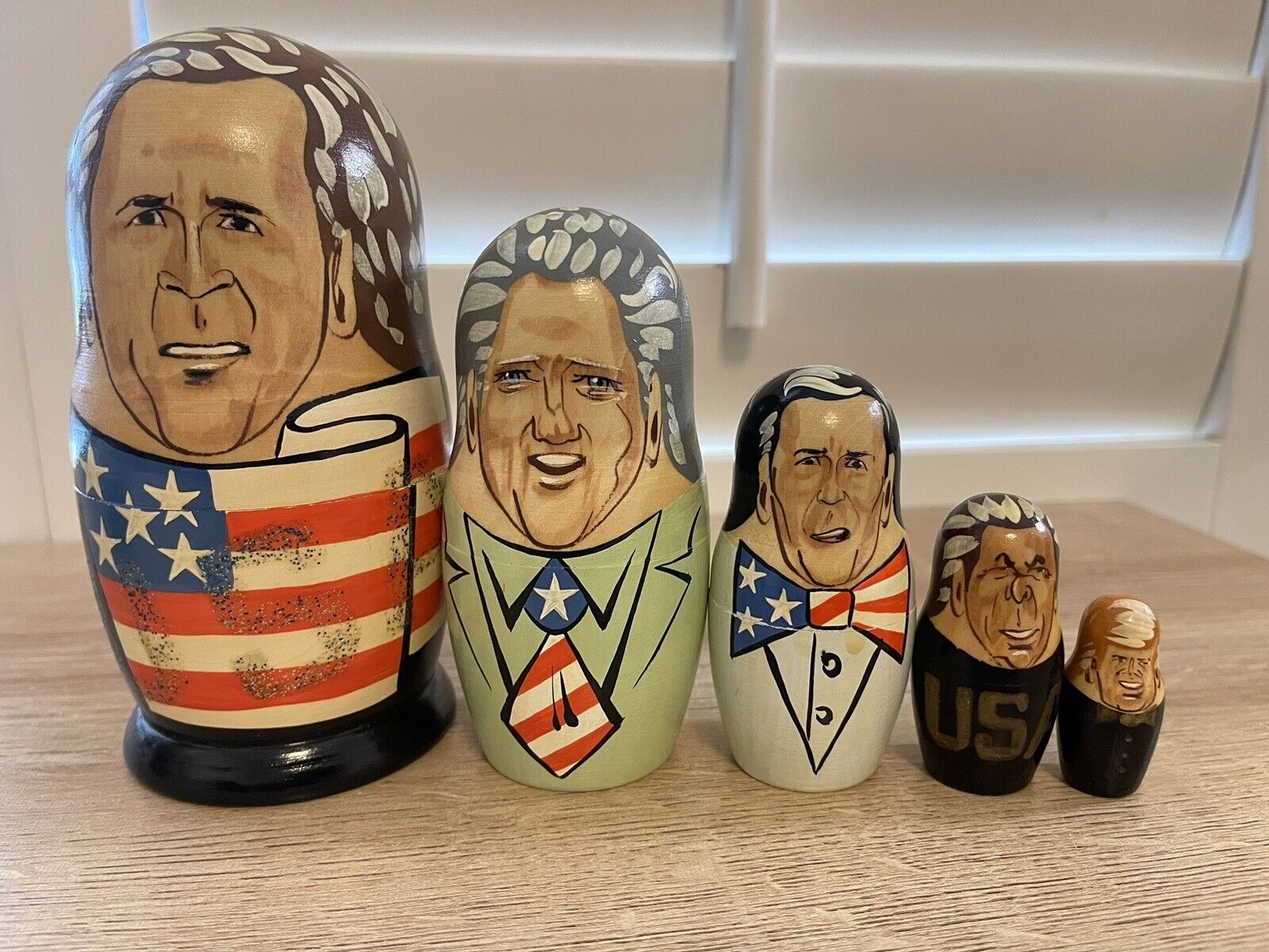 Vintage Russian Nesting Dolls US Presidents - Bush, Clinton, Reagan, Carter