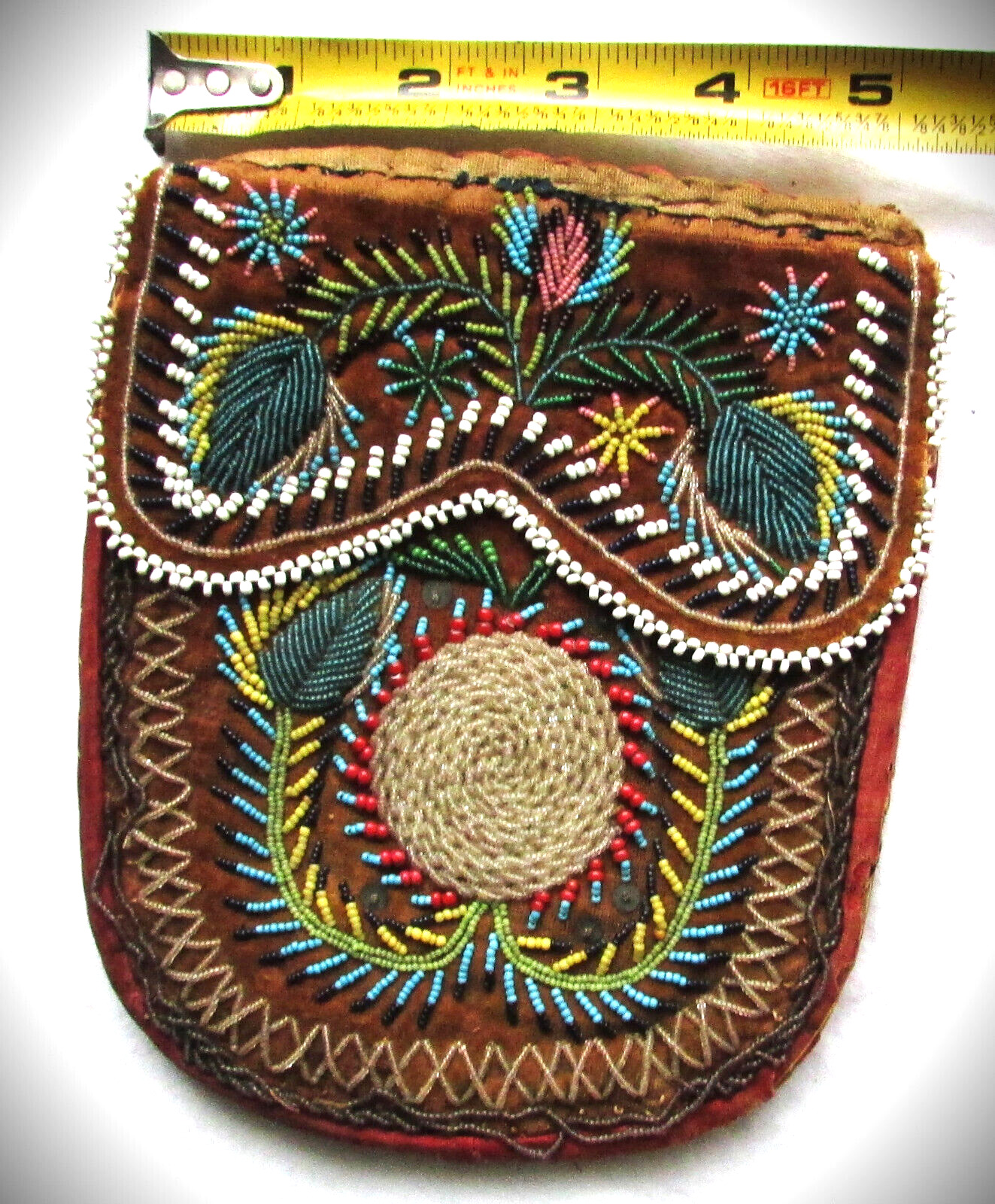 Antique 1850 Native American Iroquois Beaded Pouch Very Nice