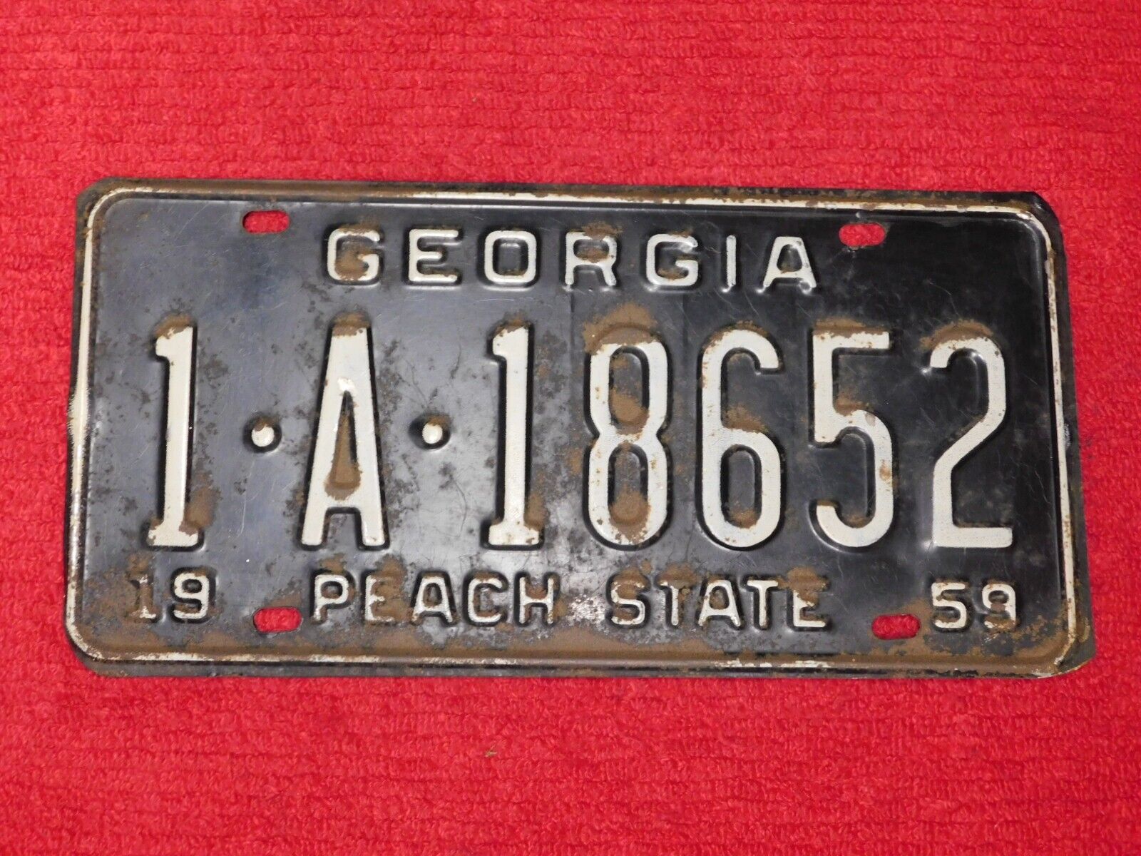 1959 Georgia Peach State License Plate ATL. Fulton Co.  1-A-18652  Restorable