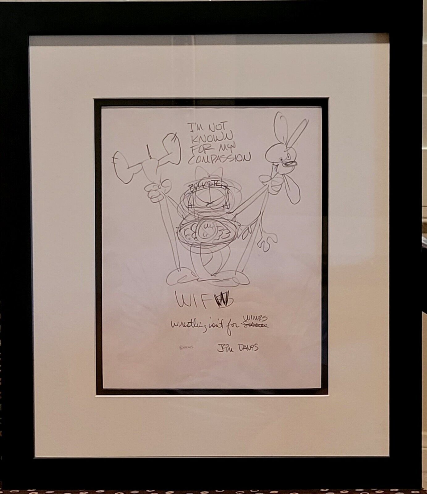 Jim Davis Autographed Garfield Original Pencil Drawing Framed  RARE