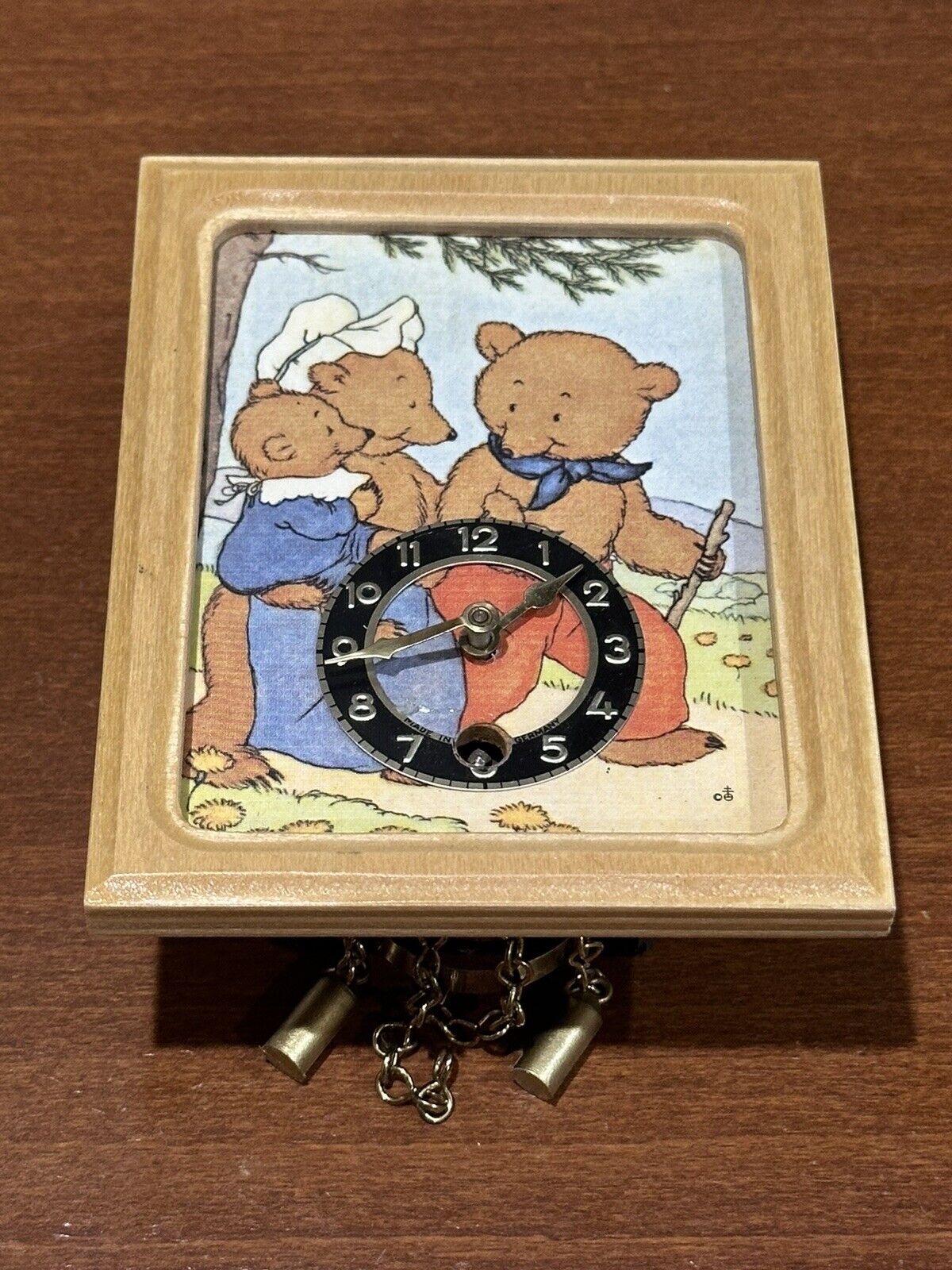 Rare Vintage 1982 Ida Bohatta ARS Edition Mini Wind-Up Teddy Bear Clock with Key