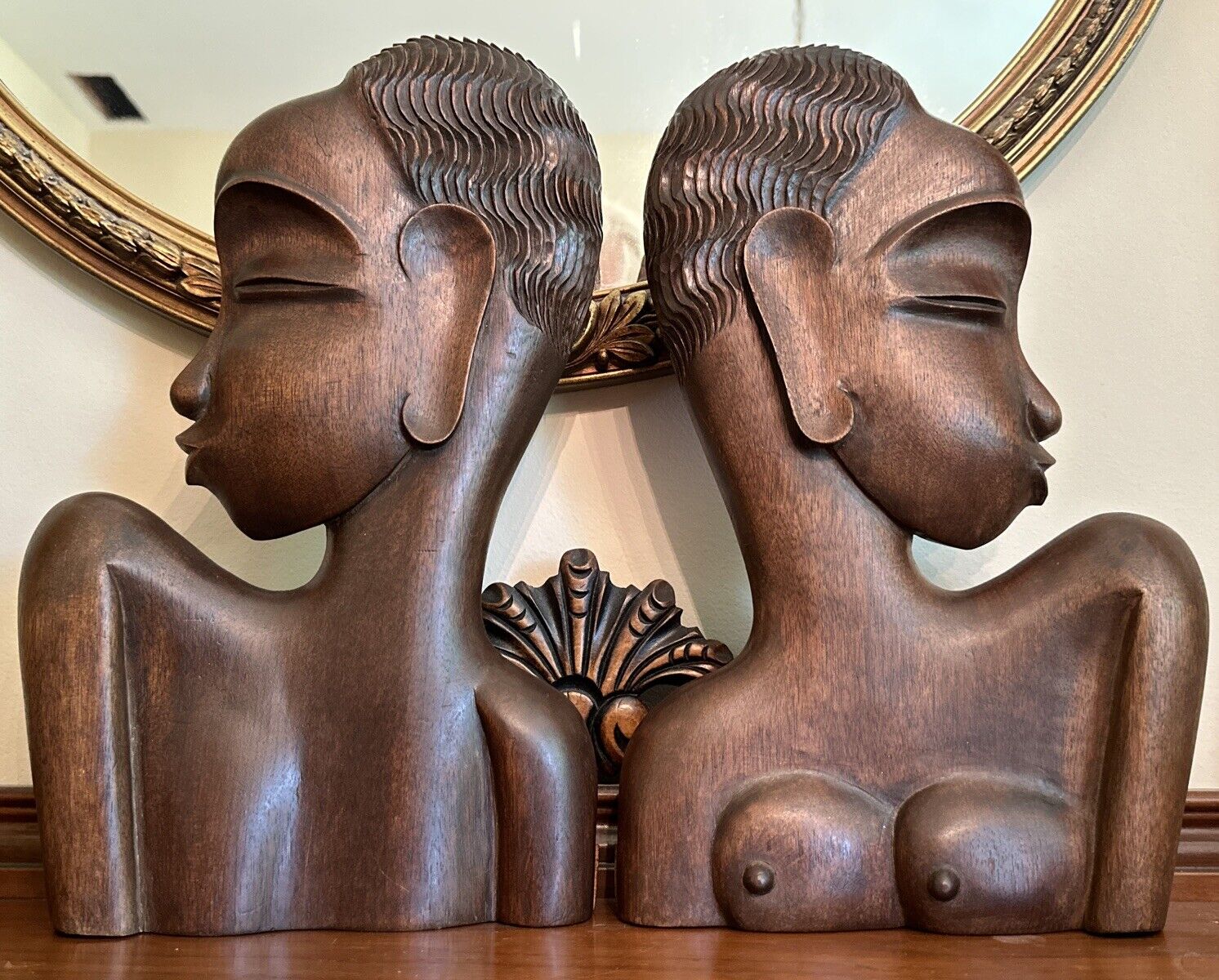 Vintage Ebony Wood Mid-Century Modern Hagenauer? Bookends w/African Nude Design