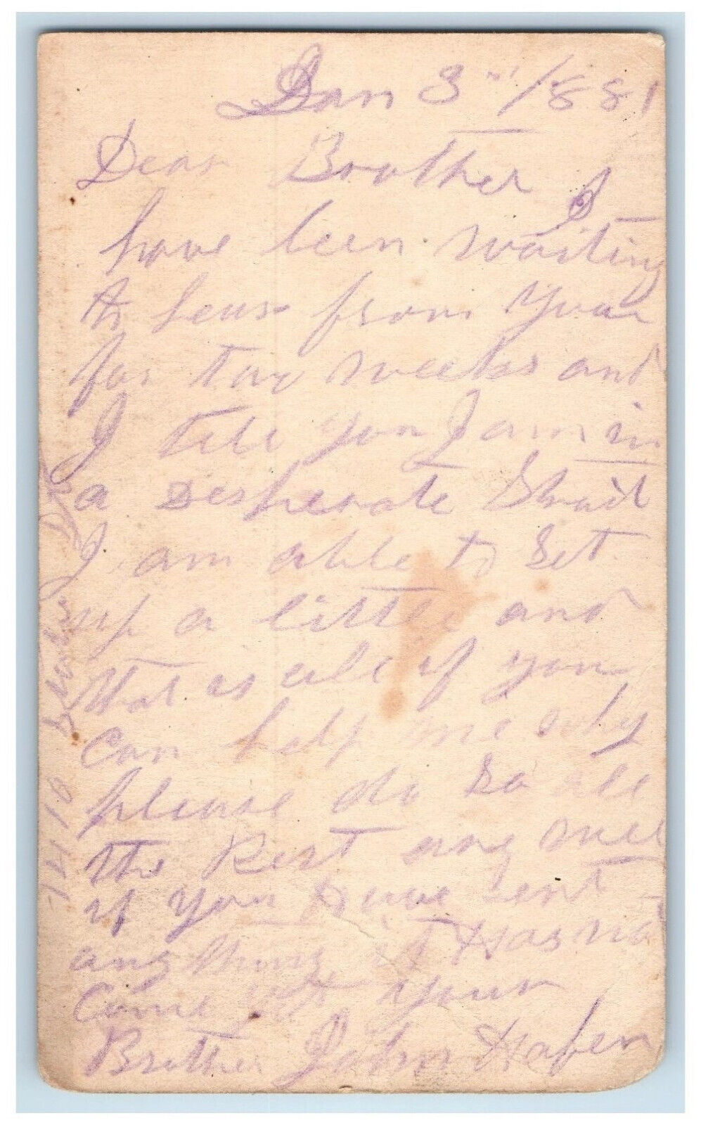1881 Letter from Brother John SP Haeffen Little Rock Arkansas AR Postal Card