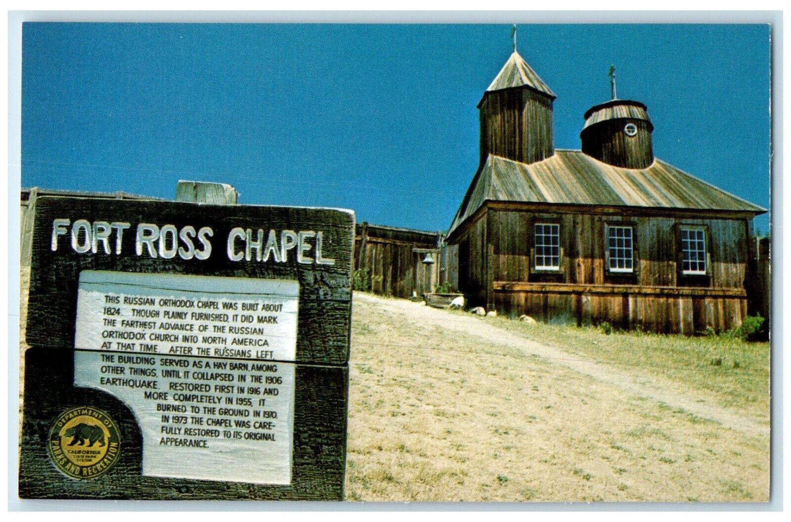 c1960's Chapel Cliff Exterior Building Church Fort Ross California CA Postcard