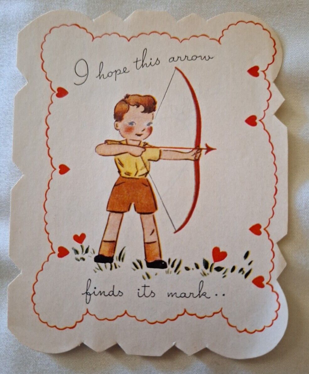Vintage Americard  Valentine  Boy With Bow & Arrow \