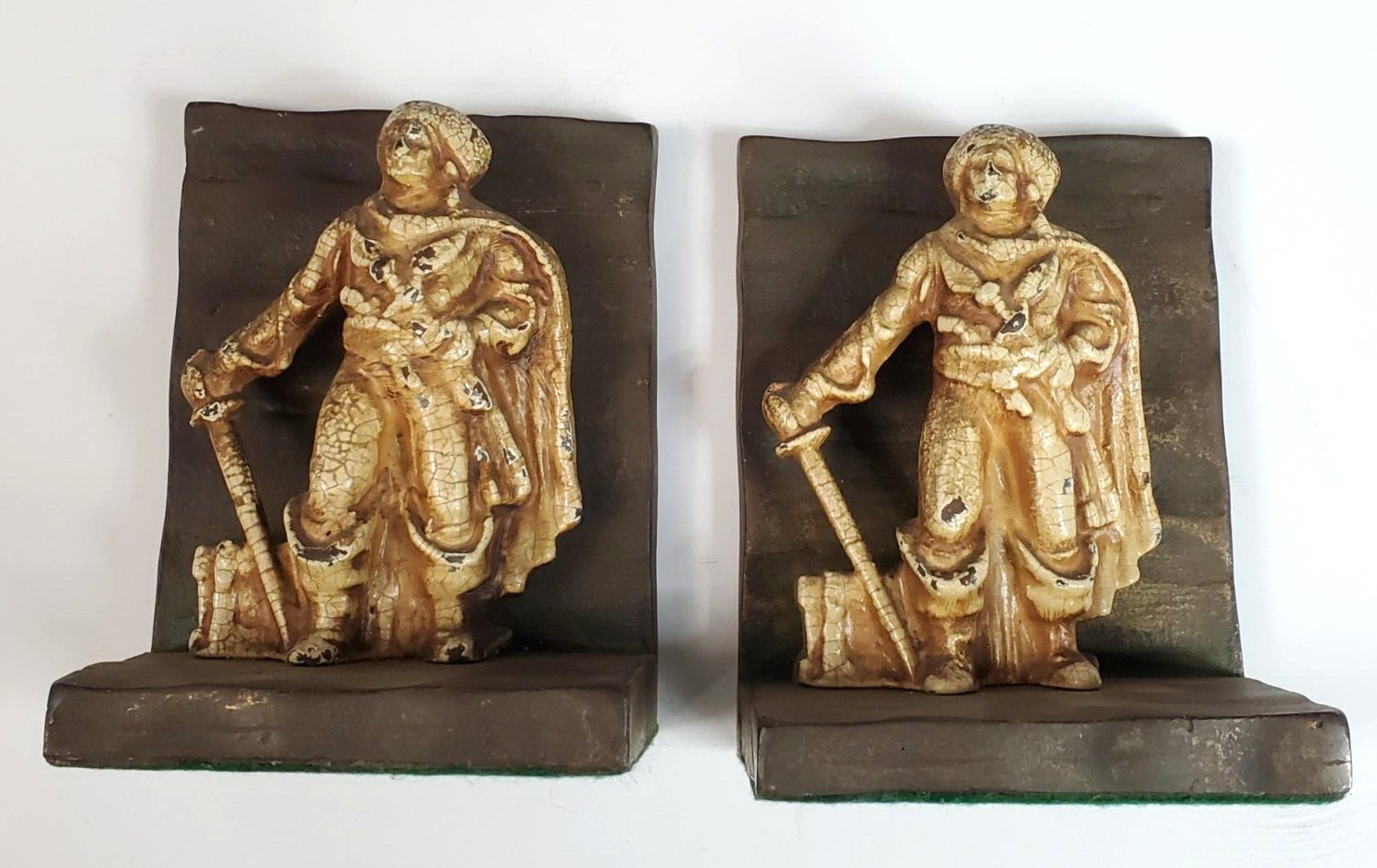 Vintage Bookends Pirate W/ Chest, Littco Foundry?  Painted Cast Iron 1930s