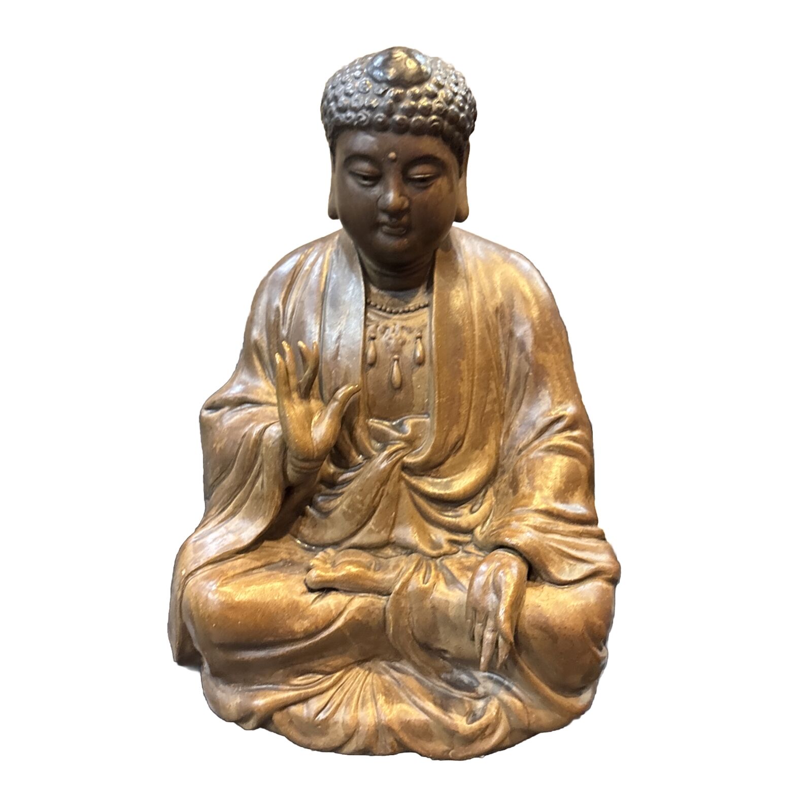 Vintage Clay Meditating Buddha Sitting Zen Sculpture 10” x 6.5”