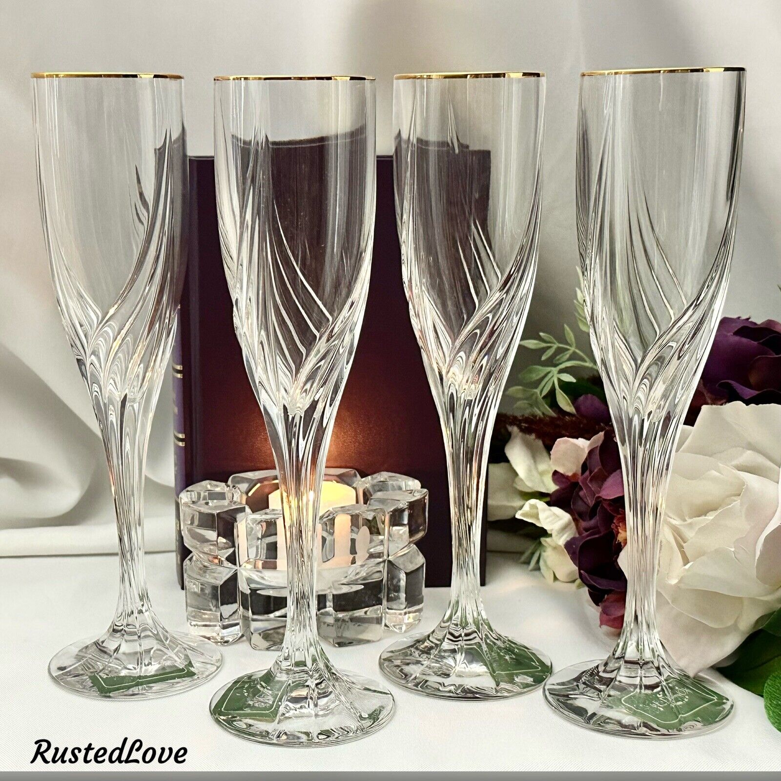 Lenox Debut Gold Millennium Champagne Glass Toasting Flutes Gold Trimmed Glass *