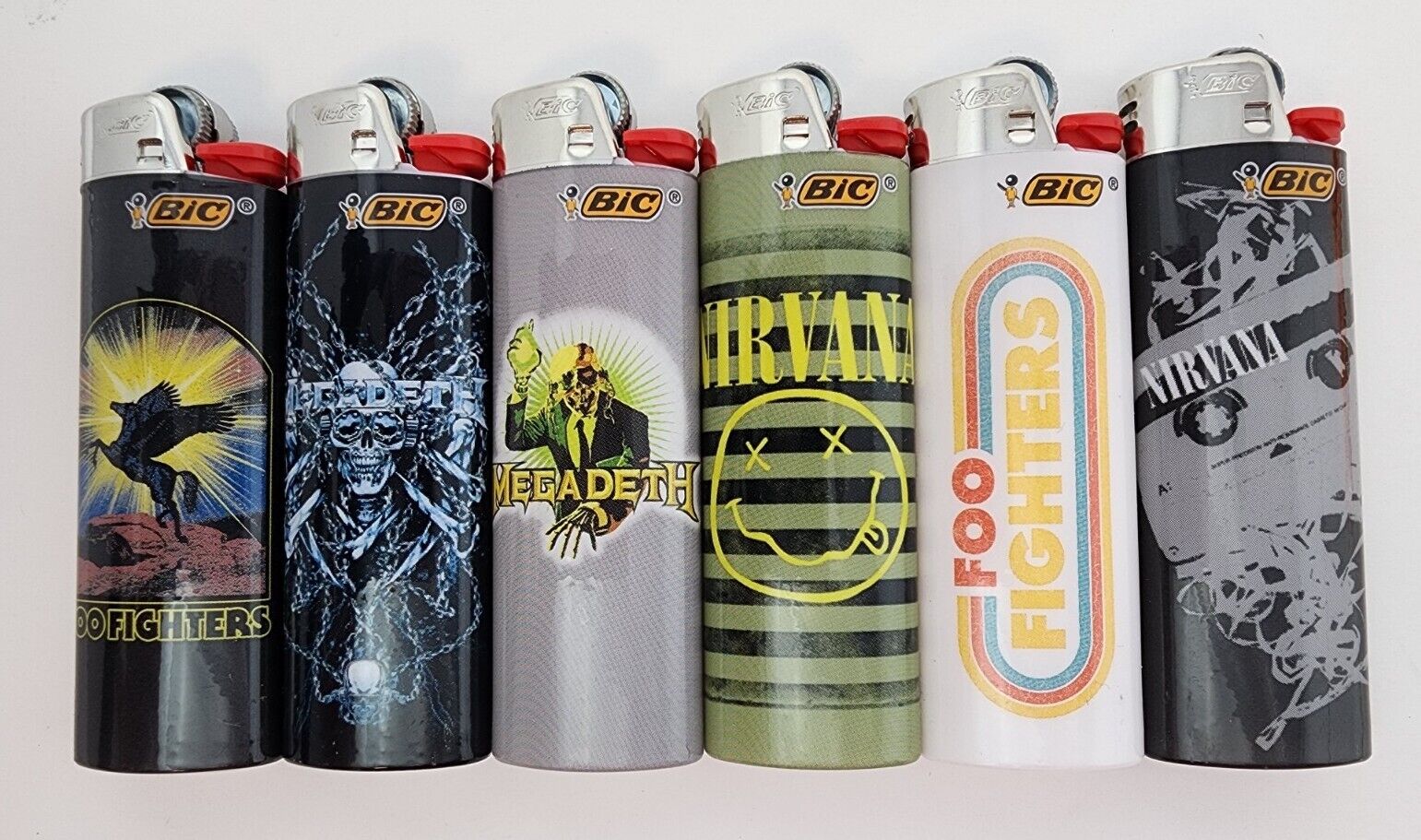 Rock Band Royalty BIC Full Size Lighters 6pc set- Nirvana-Megadeath-Foo Fighters