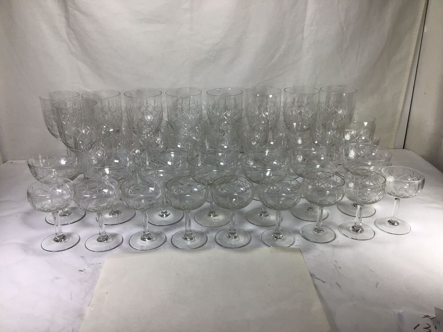 JJ56 Antique Circa 19th Century Hand Cut Crystal Goblet Wine Glass Set of 40