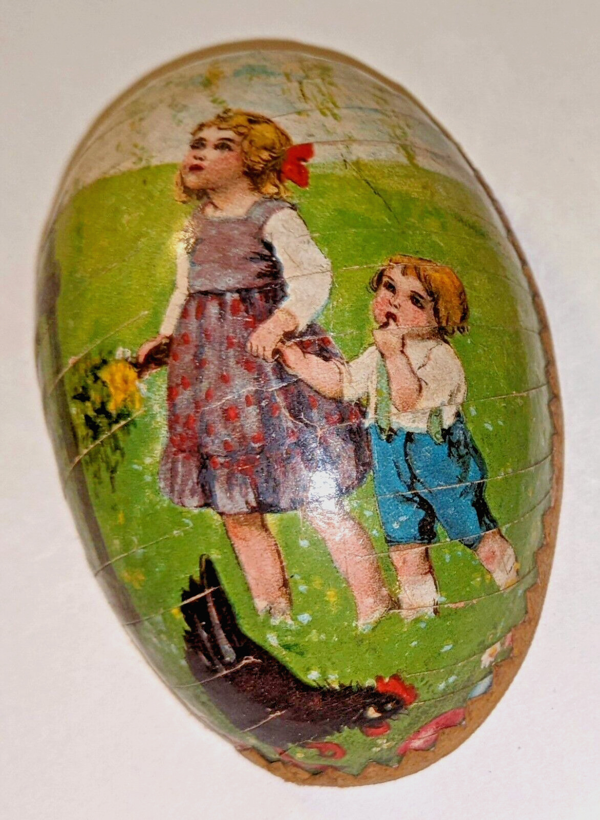 Antique Germany Paper Mâché Cardboard Easter Egg Candy Container Children 1910