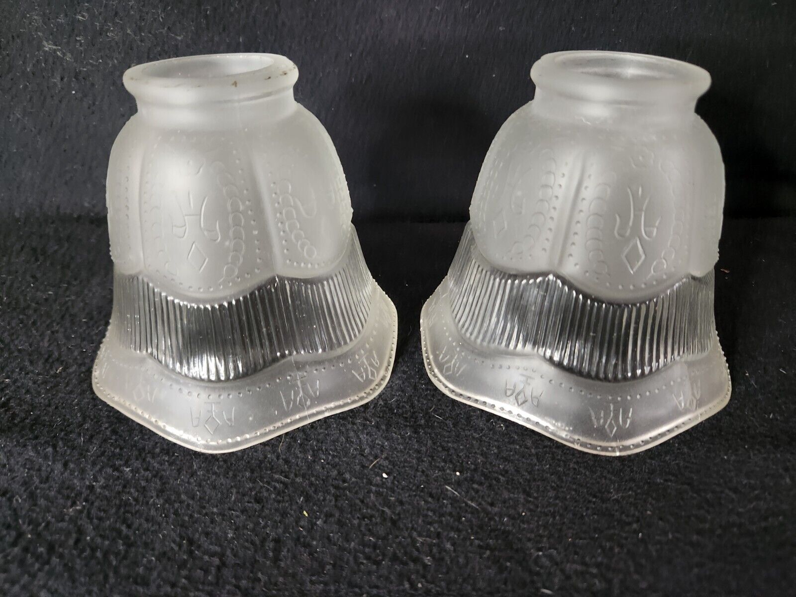 Pair Vintage Art Deco Frosted Glass Pendant Lamp Light Shades w/ 2-1/4\