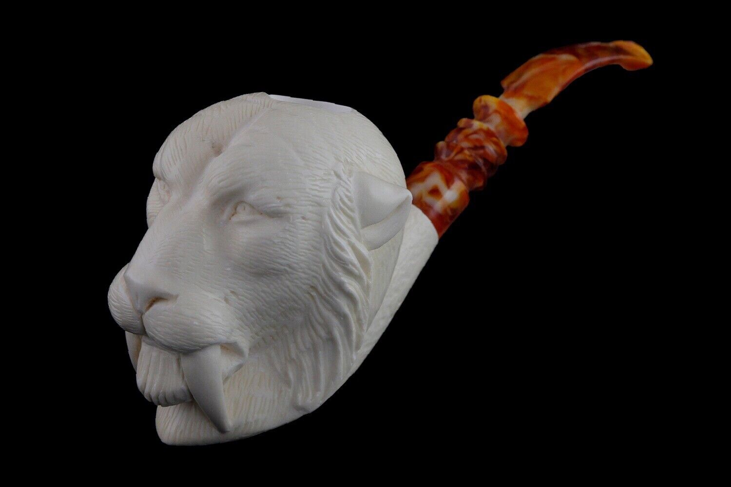 Large Size Siberian Tiger FIGURE Pipe BY KENAN Block  Meerschaum-NEW W CASE#1237