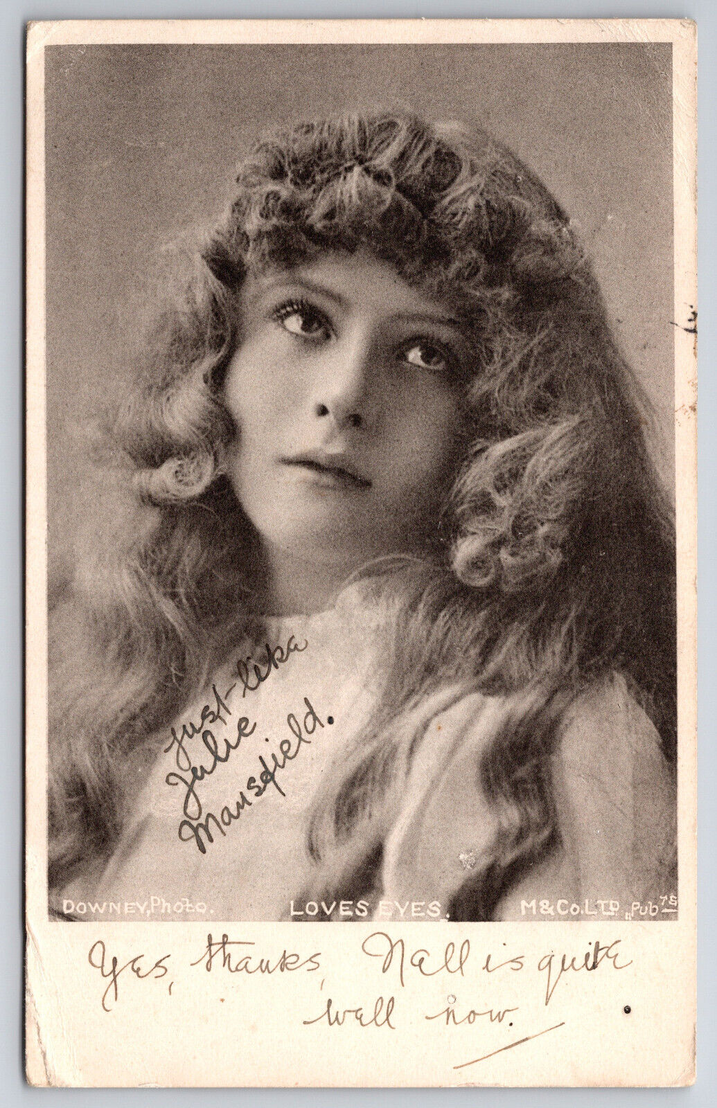 Vintage Postcard Lovely Woman With Long Curly Hair Actress? Posted MY 11 1904