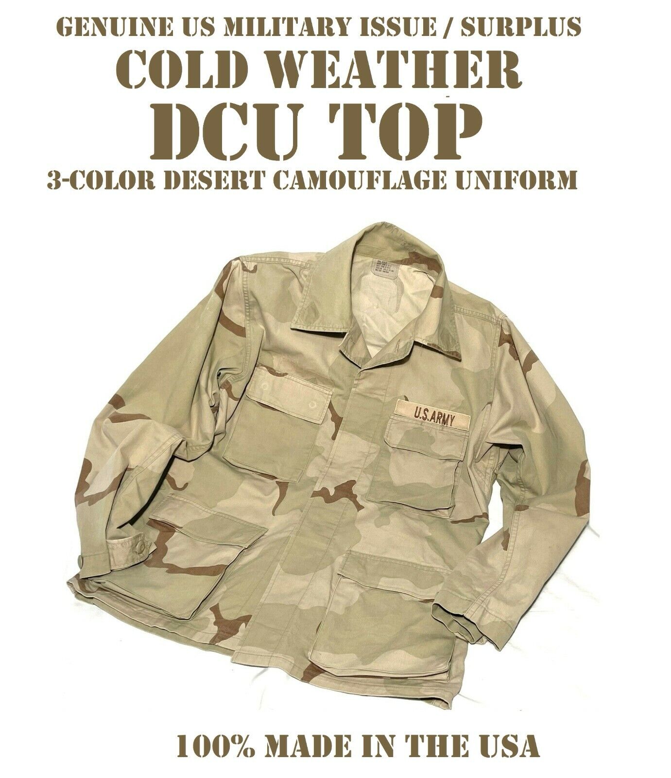 VG US MILITARY MEN\'S L-LONG DCU COLD WEATHER COAT SHIRT TOP DESERT CAMO UNIFORM