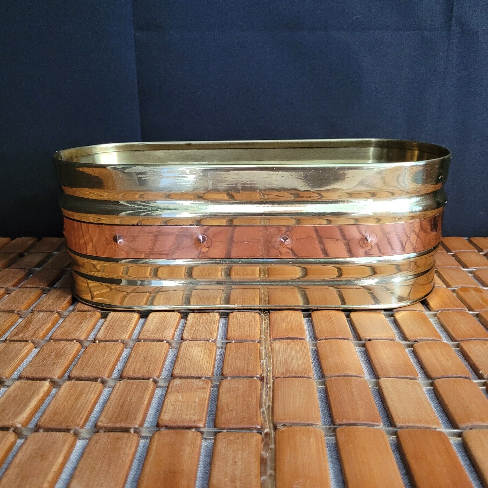 Vintage Hand Crafted Solid Copper Brass Oval Planter Made In India 10\