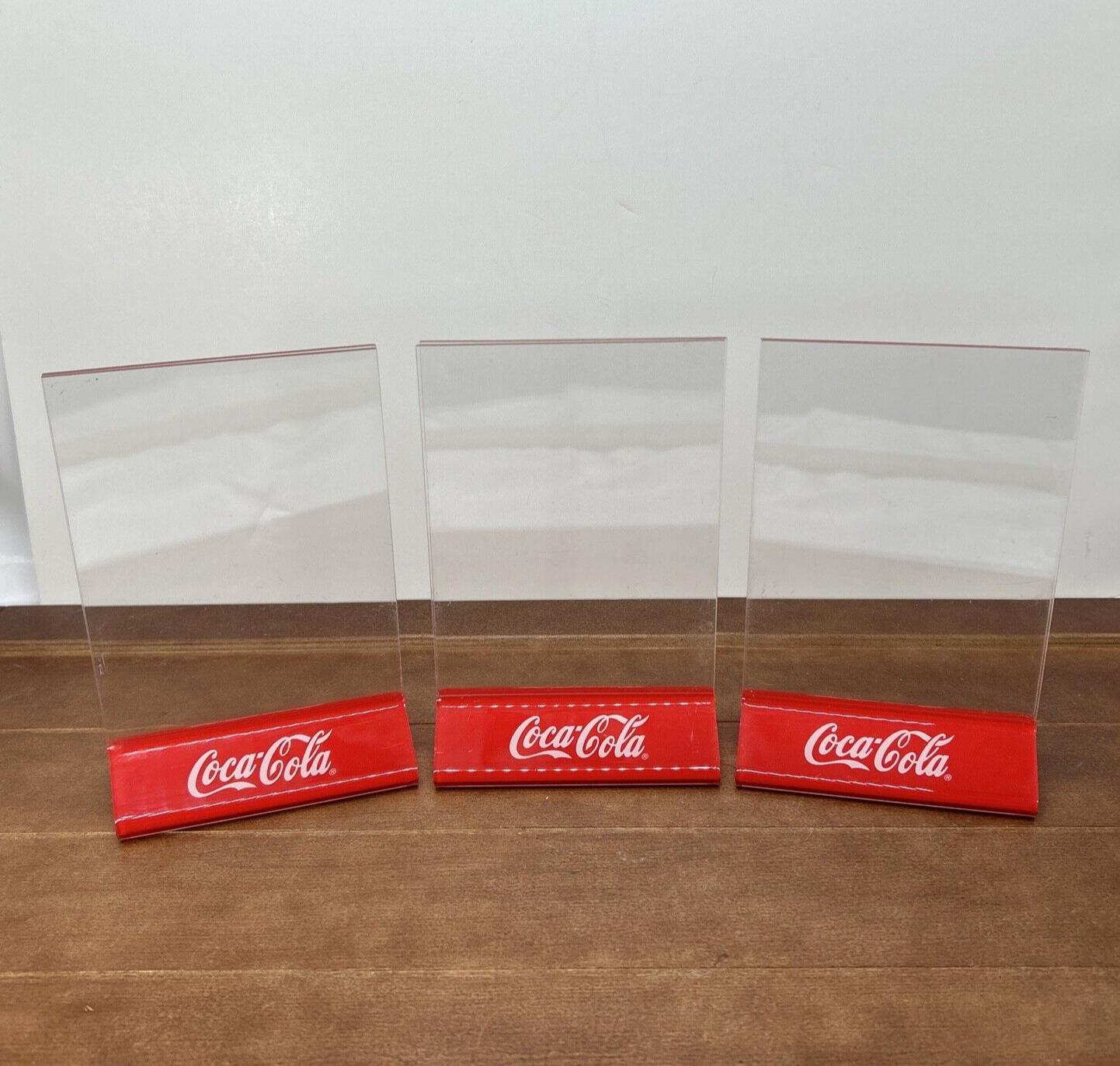 Set of 3 Coca-Cola Acrylic Restaurant Bar Menu Ads Picture Holder Collectible