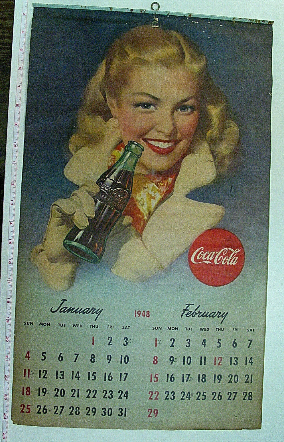 ORIGINAL VINTAGE 1948 COCA COLA LARGE PAGE CALENDAR FEATURING PIN-UP GIRLS