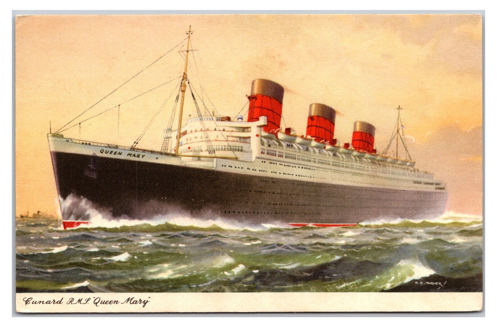 VTG 1930s - Cunard R.M.S. Queen Mary Ocean Liner - England Postcard (UnPosted)