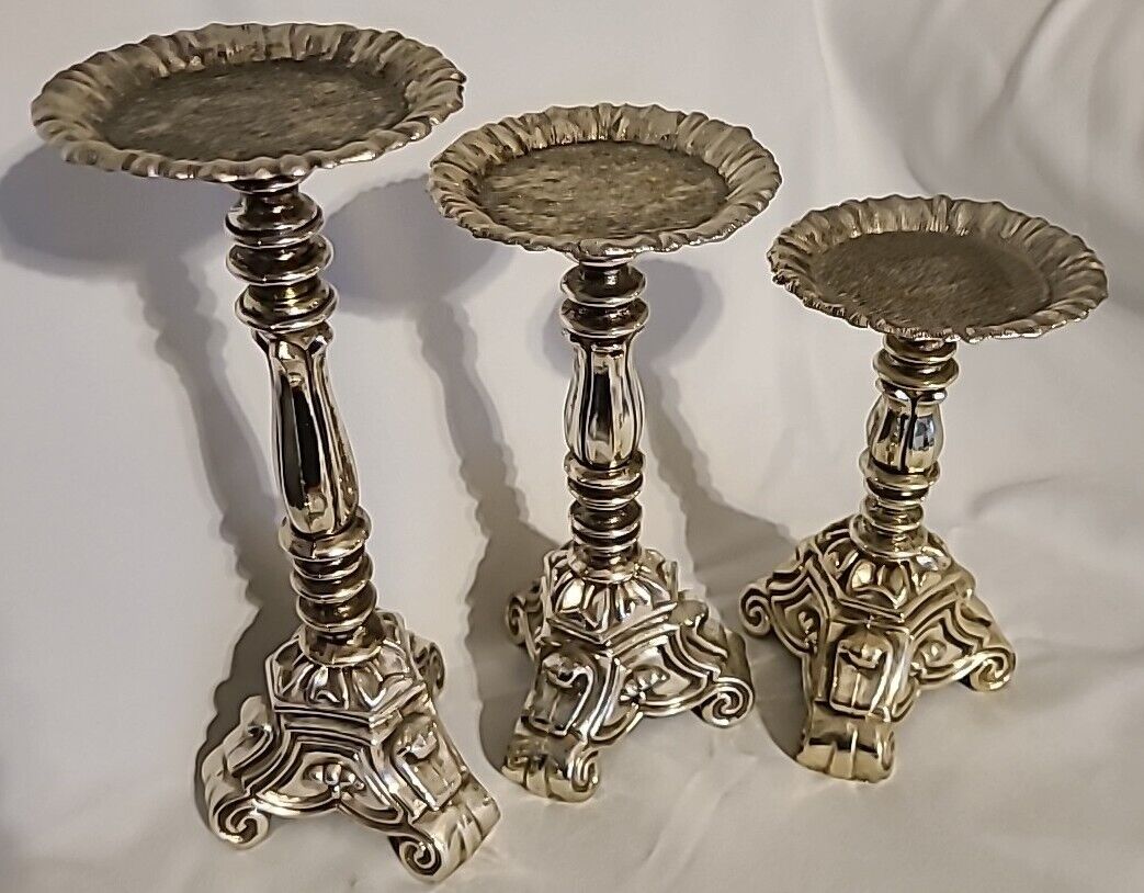 Vintage Classic Distressed Candle Holders Rubel 1968? Lot Of 3, 7.5\