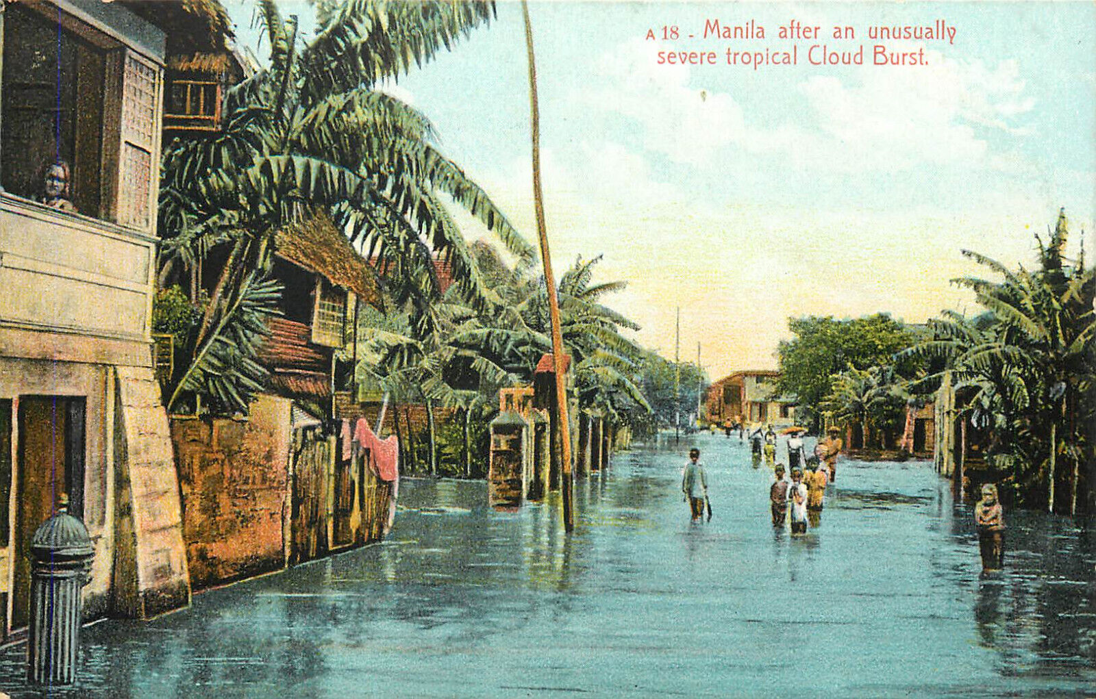 Vintage Postcard Manila Flooded After a Tropical Rainstorm Philippines A 18