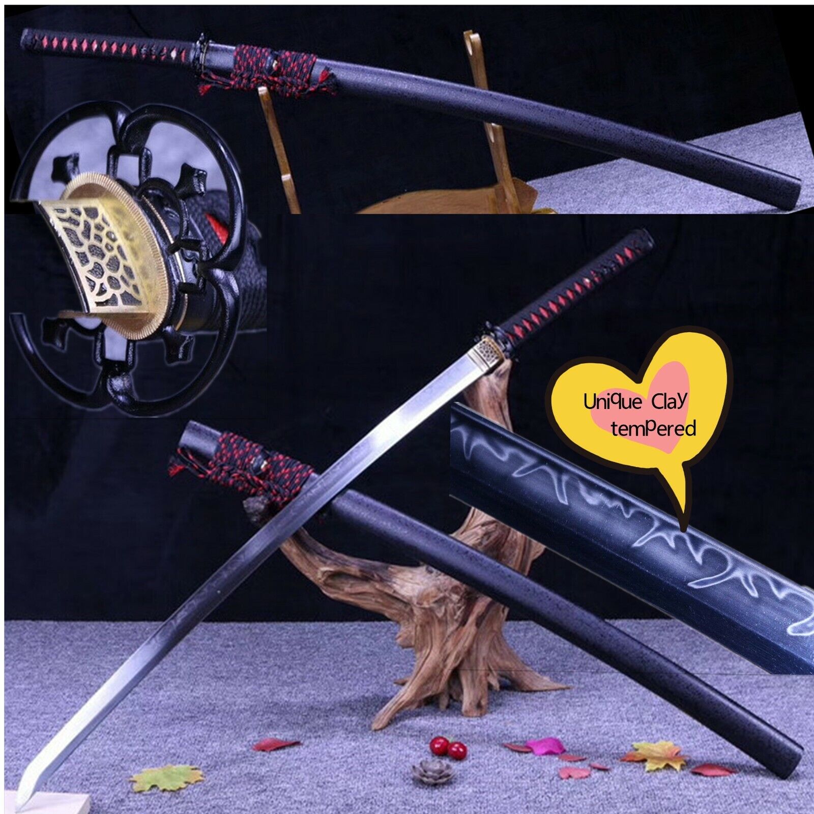 Unique Clay Tempered Blade T10 steel Japanese Samurai Sword Katana Full Tang 