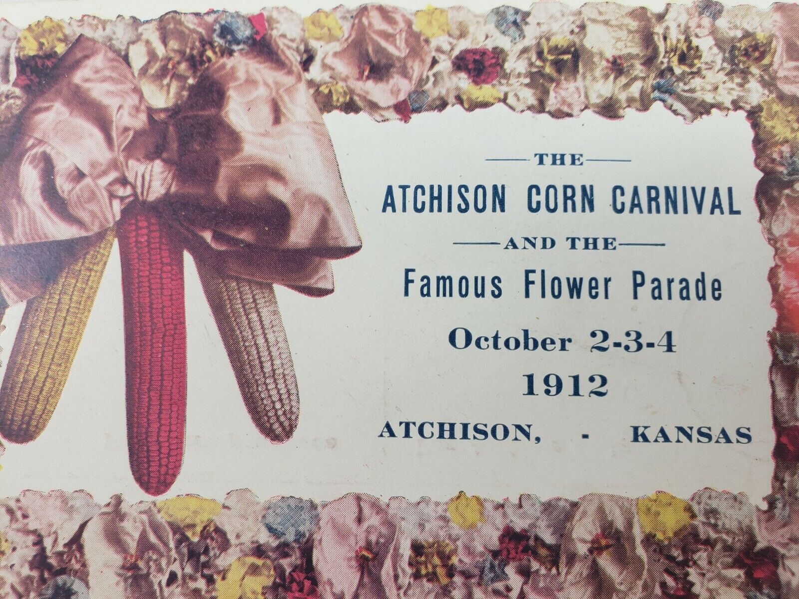 C 1912 Corn Carnival Flower Parade Atchison KS Advertising Postcard