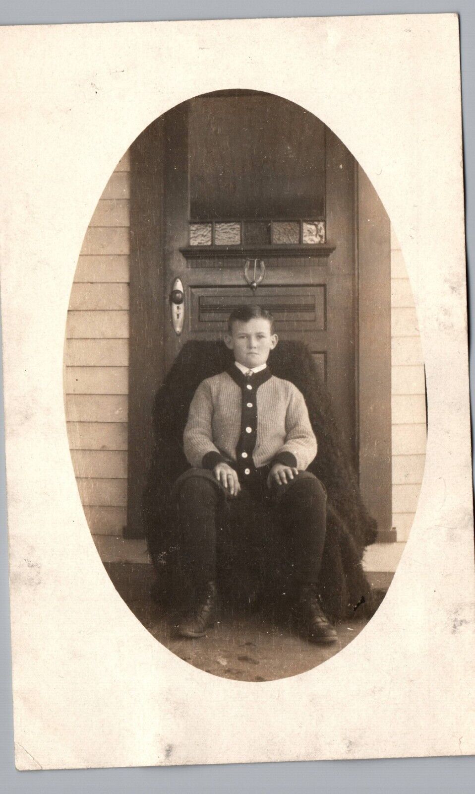 YOUNG BOY IN SWEATER NICE PORTRAIT c1910 real photo postcard rppc