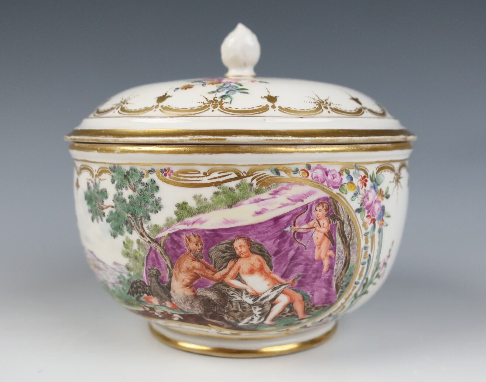 18th Century Nymphenburg Porcelain Mythological Scenes Sugar Bowl Antique German