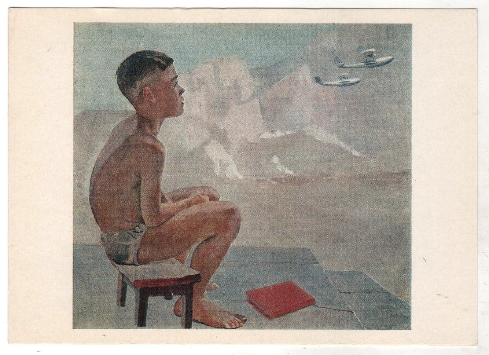 1979 Pioneer Boy dreams of being a pilot ART DEINEKA OLD Soviet Russian Postcard